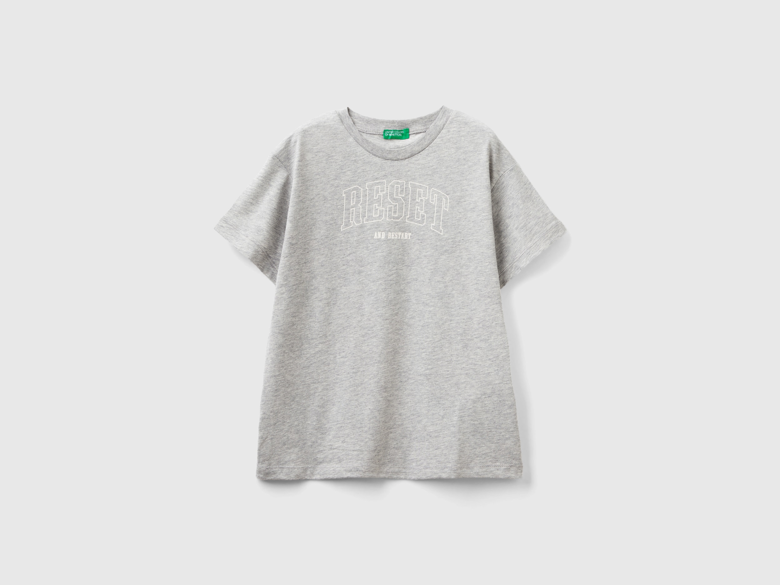 Benetton, T-shirt With Print In Organic Cotton, size XL, Light Gray, Kids