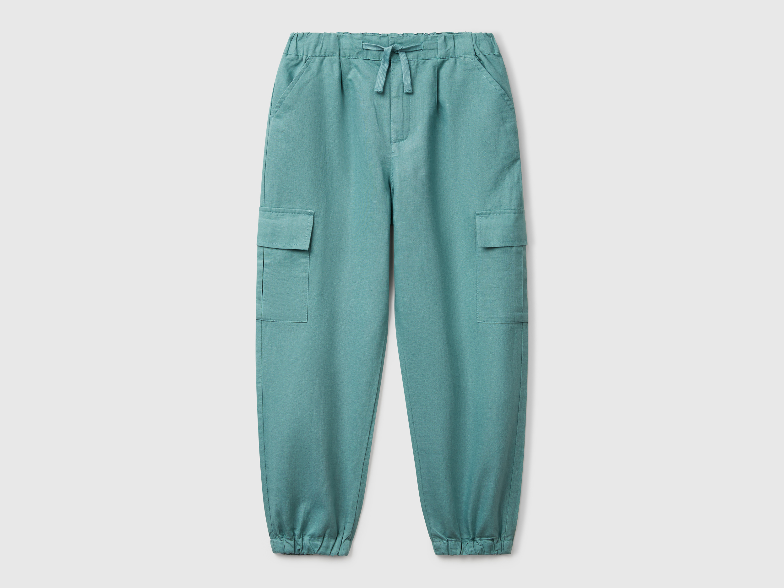 Benetton, Pantalon Cargo En Lin Mélangé, taille 2XL, Bleu Vert, Enfants - United Colors of Benetton - Modalova