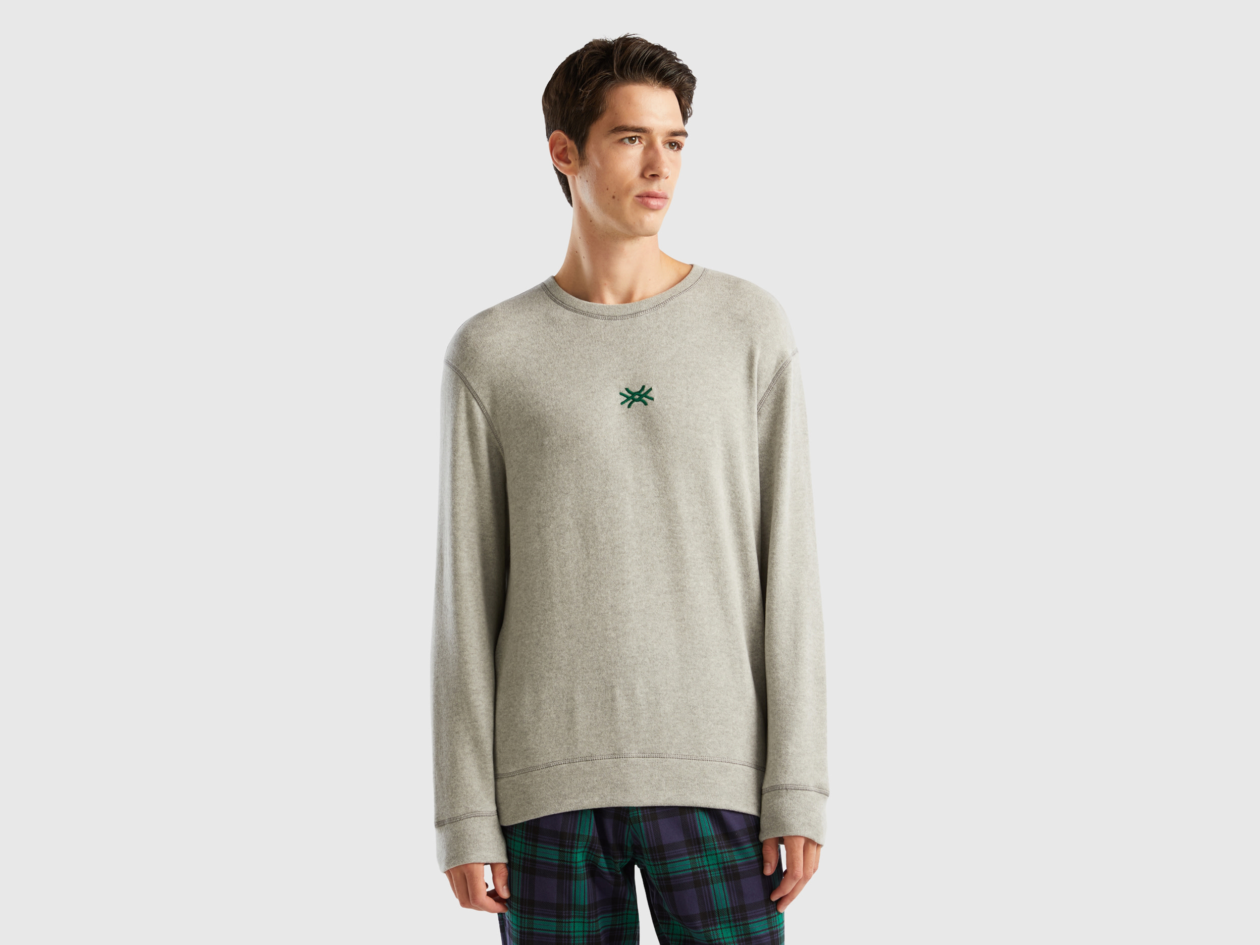 Benetton, Warm Stretch Cotton Blend Sweater, size L, Light Gray, Men