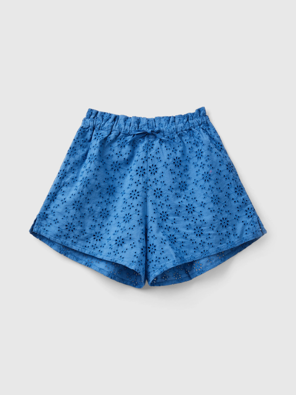 Benetton, Shorts With Broderie Anglaise Embroidery, Blue, Kids