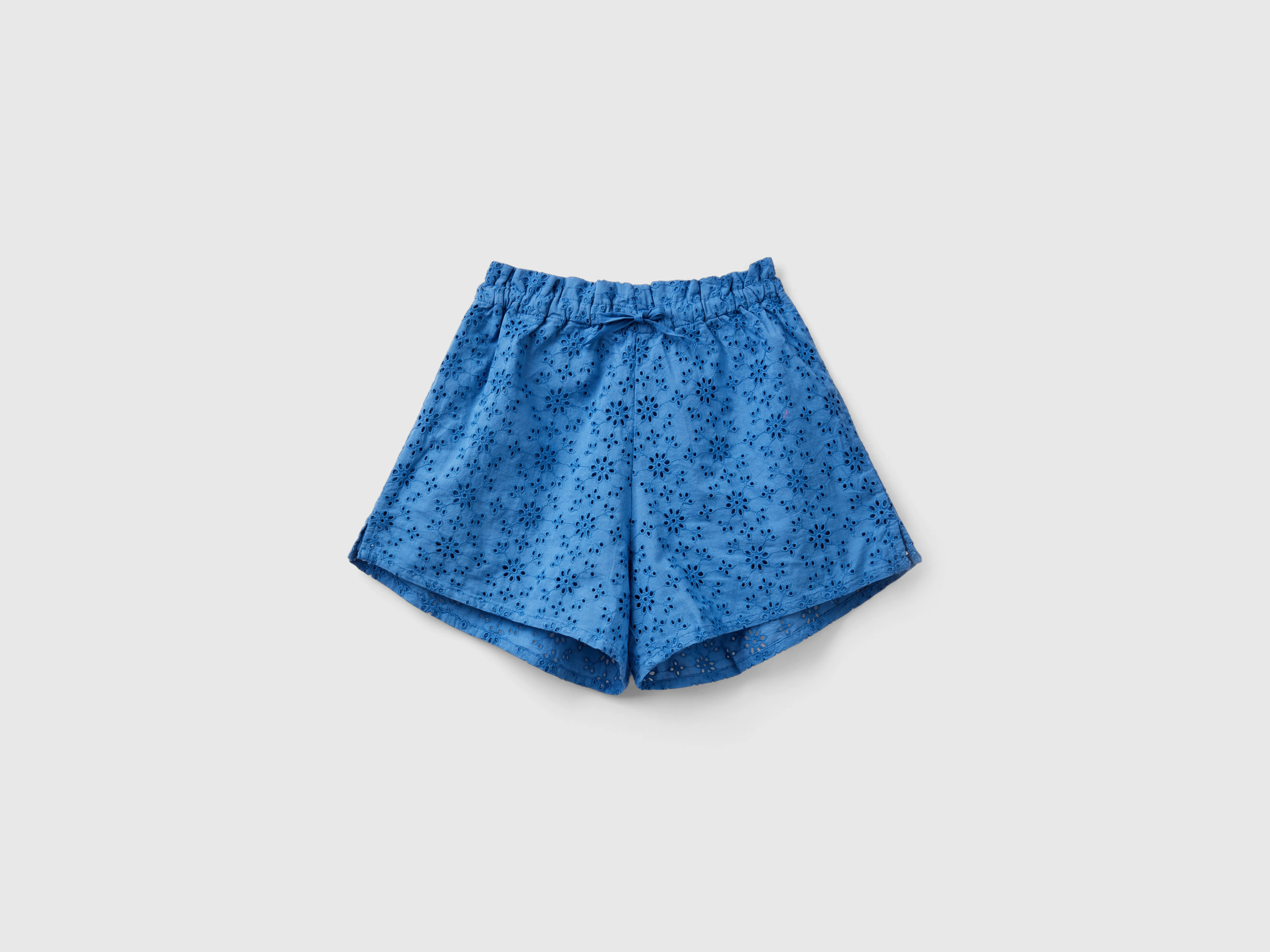 Benetton, Shorts Con Ricami Sangallo, Blu, Bambini