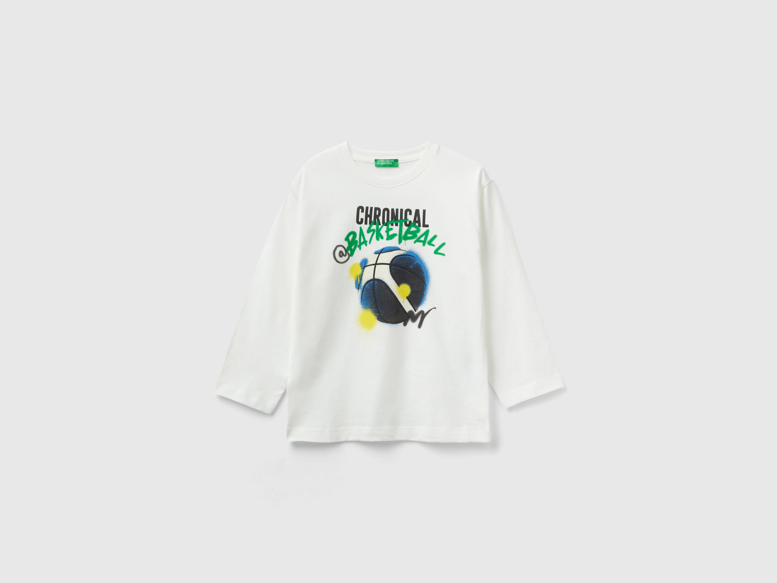 Benetton, Crew Neck T-shirt With Print, size 5-6, Creamy White, Kids