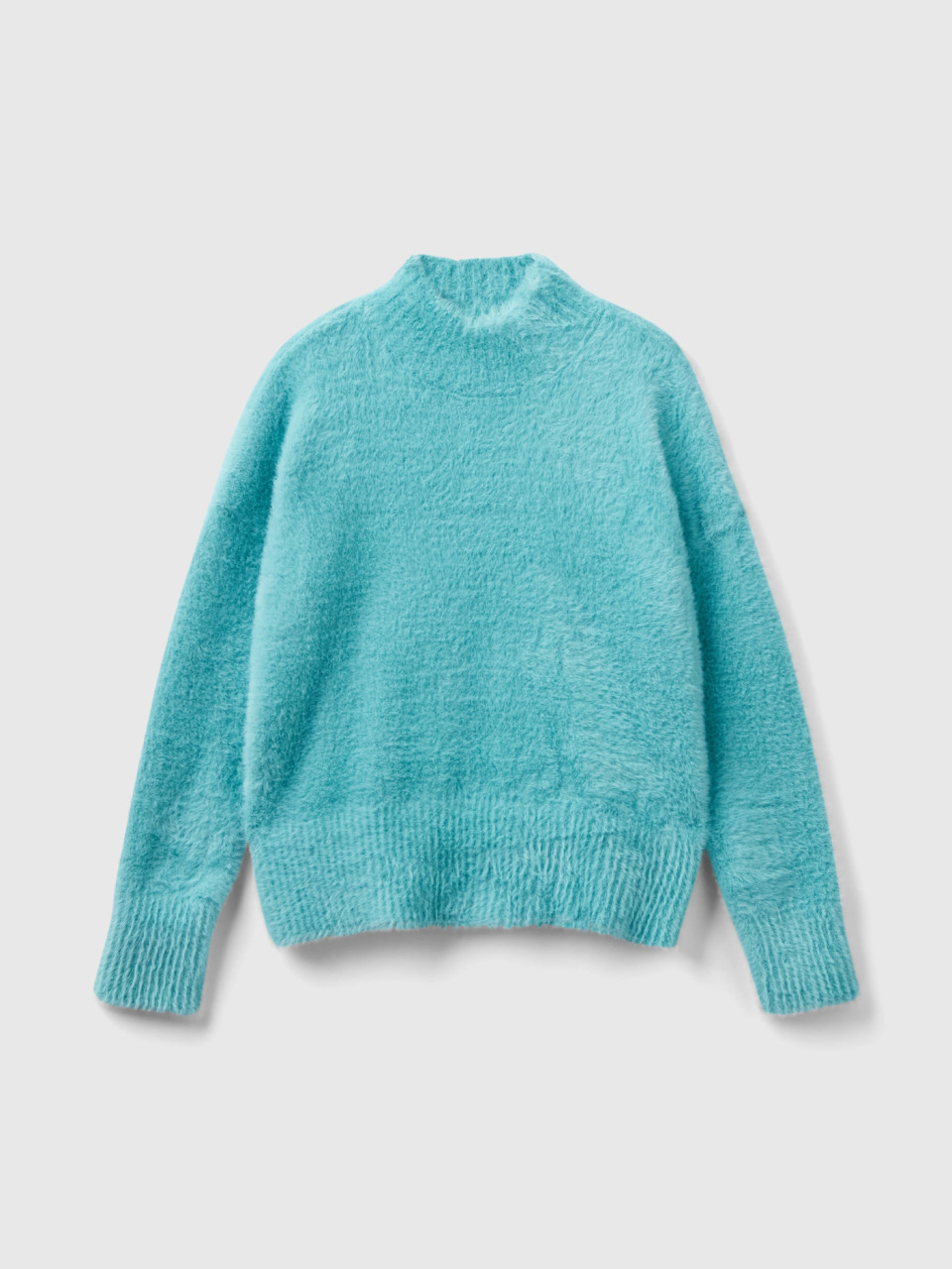 Benetton, Furry Yarn Turtleneck Sweater, Light Blue, Kids