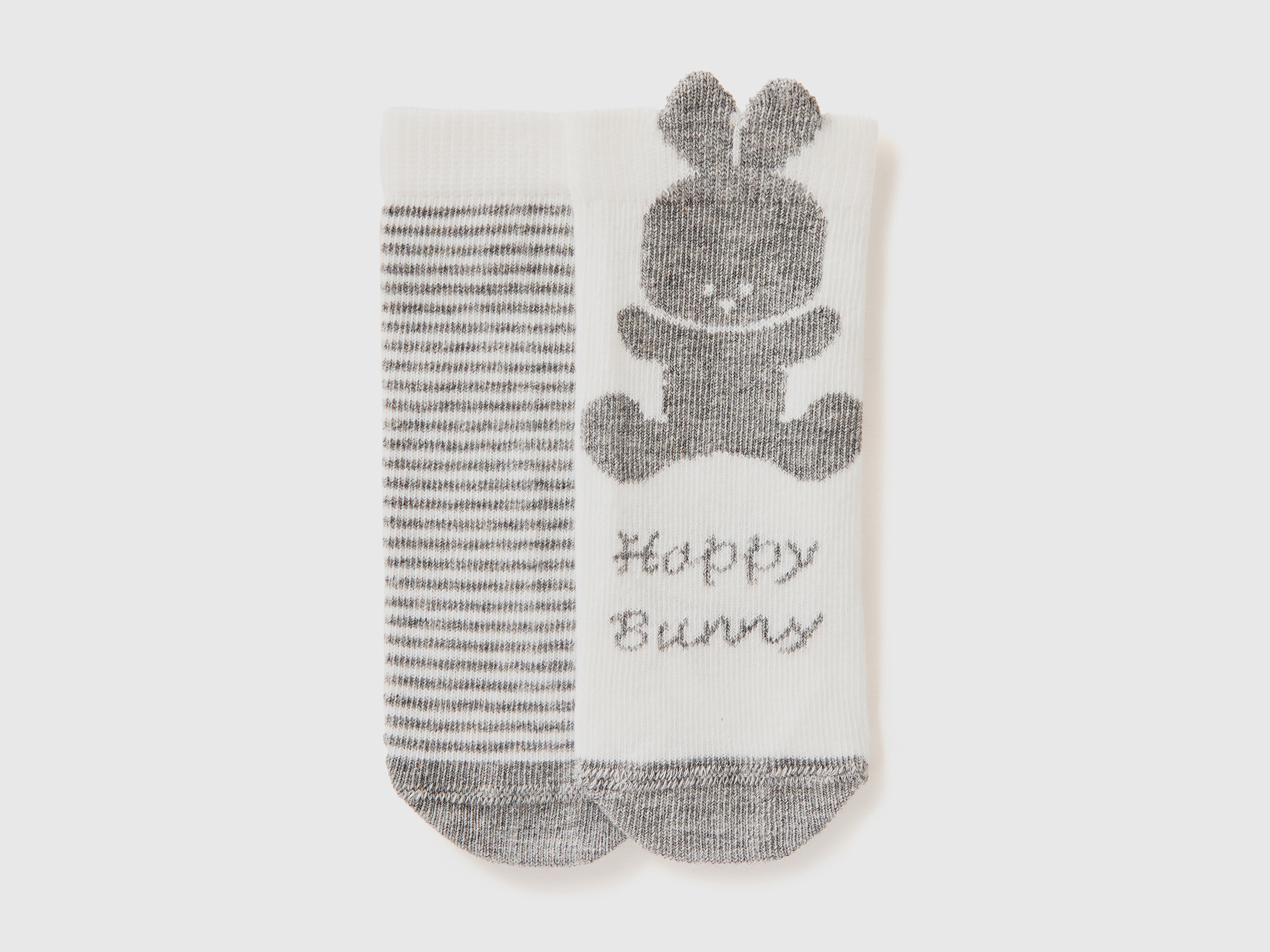 Benetton, Set Calzini Con Righe E Coniglietto, Bianco Panna, Bambini