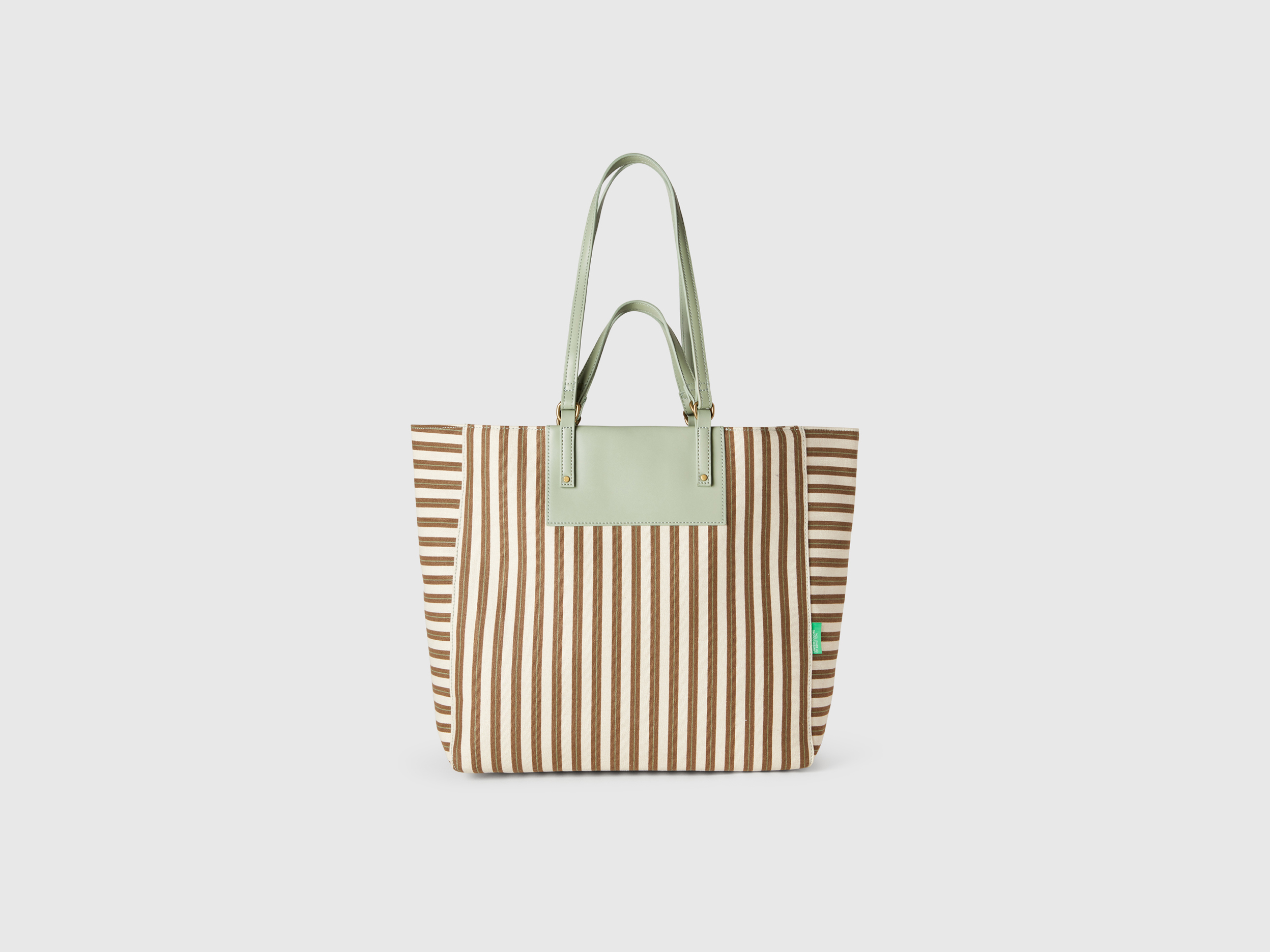 Benetton, Green And Beige Striped Tote Bag, size OS, Light Green, Women