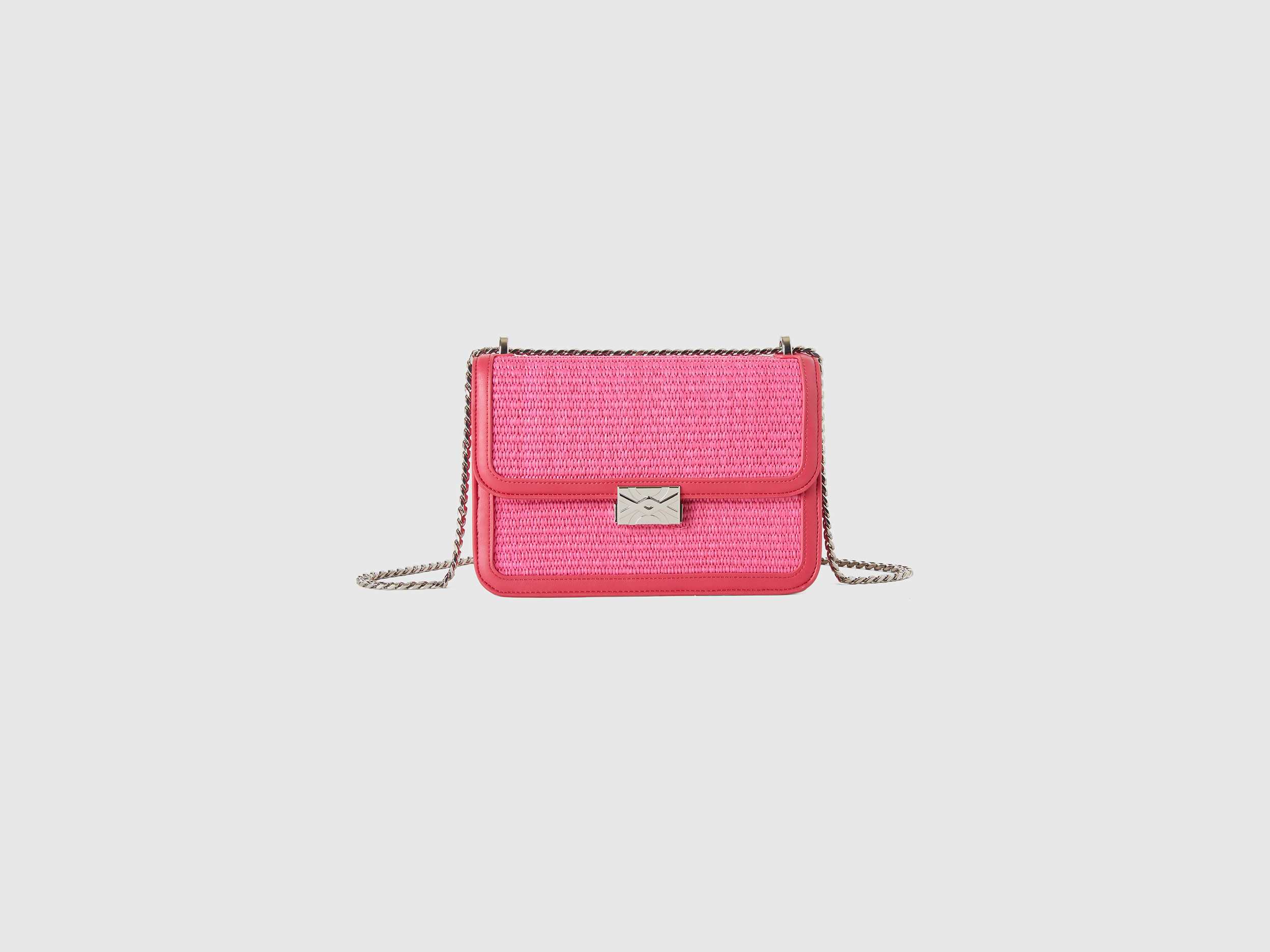 Benetton, Borsa Media Fucsia Effetto Rafia, Fucsia, Donna