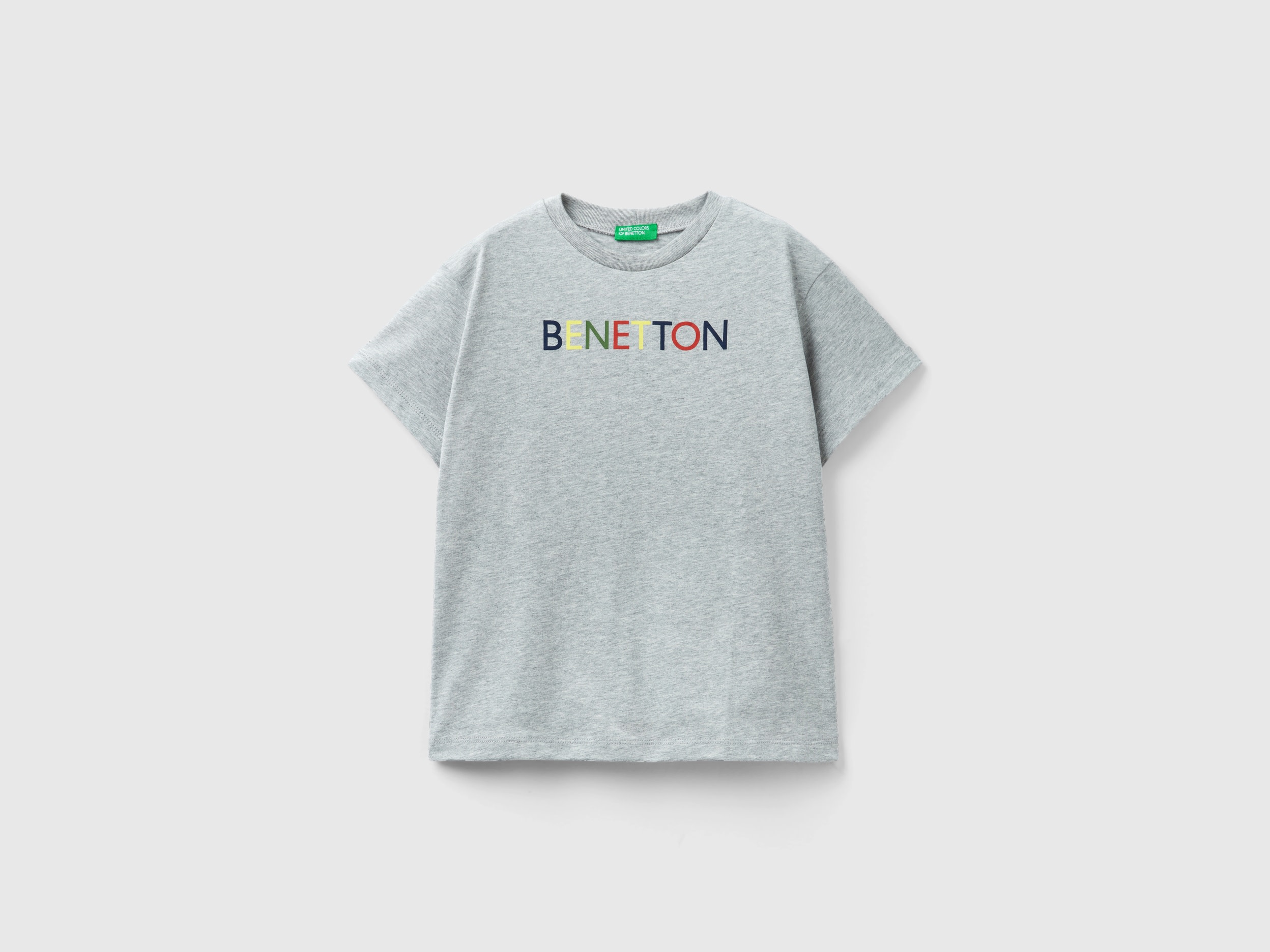 Benetton, 100% Organic Cotton T-shirt, size S, Light Gray, Kids