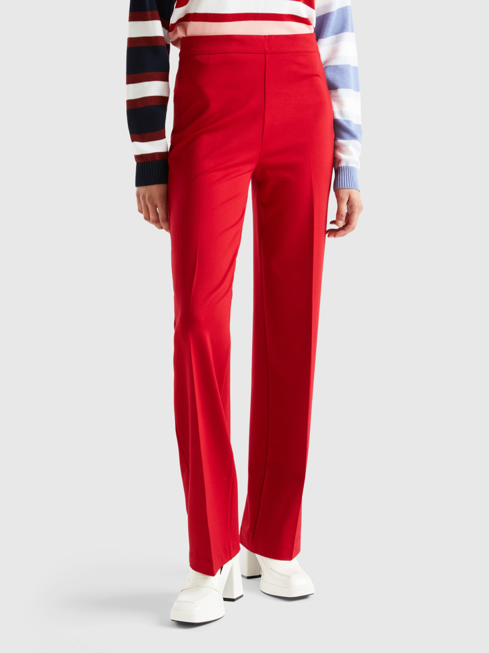 Benetton, Straight Cut Classic Trousers, Red, Women
