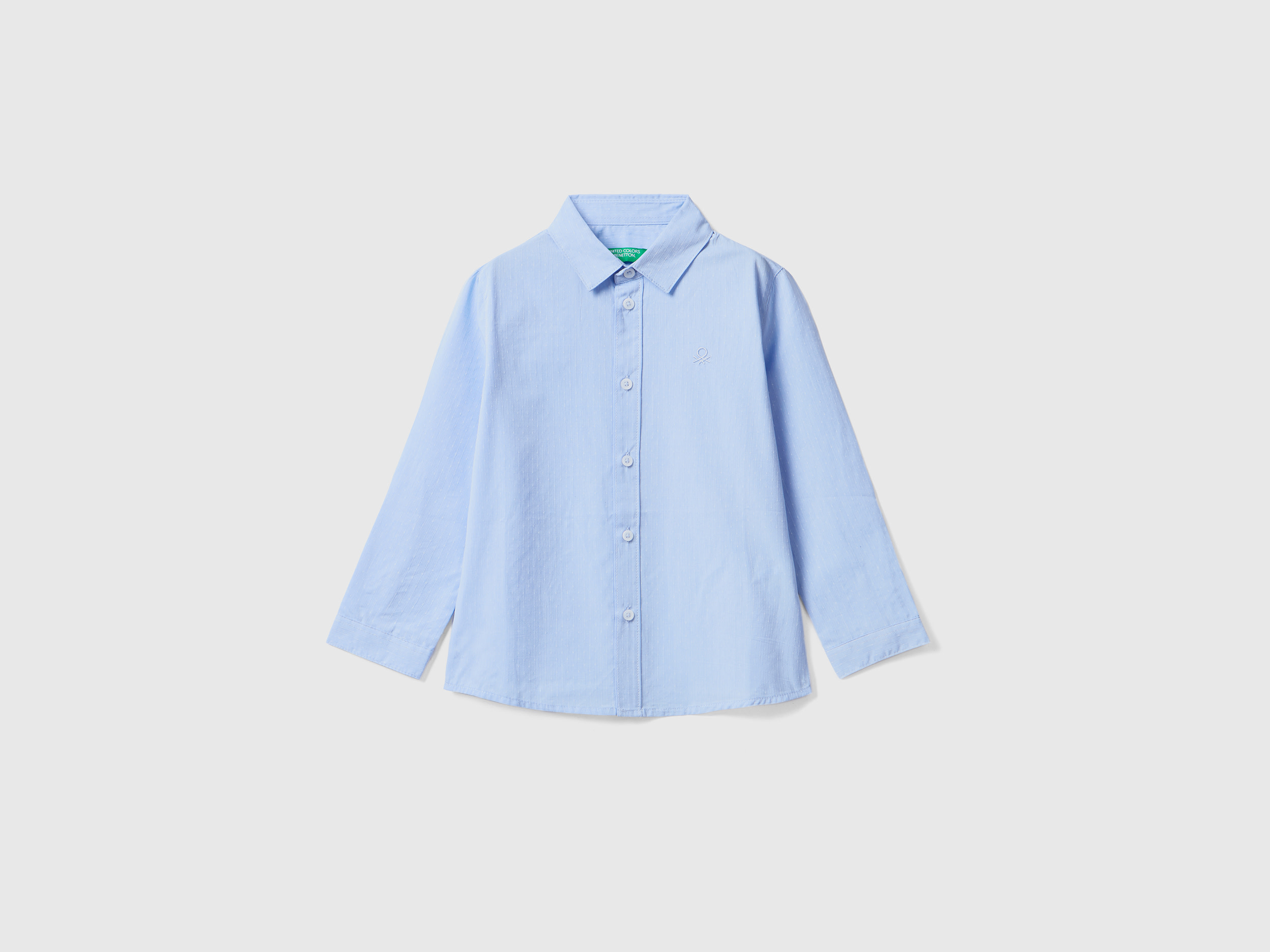 Benetton, Classic Shirt In Pure Cotton, size 12-18, Sky Blue, Kids
