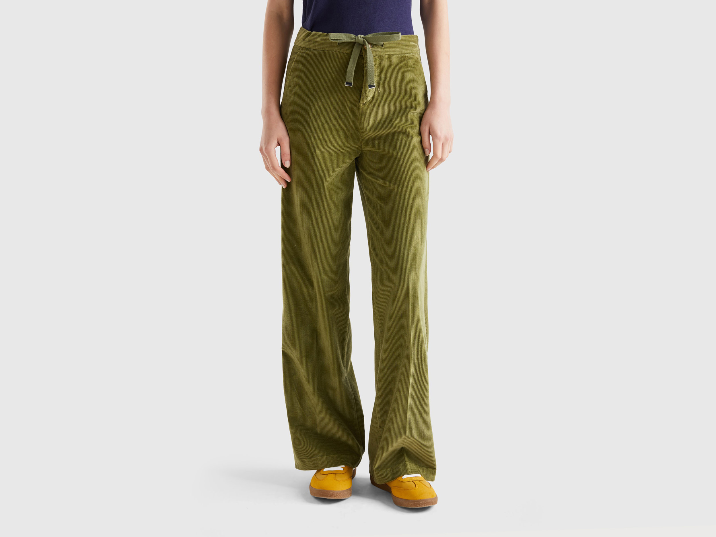 Benetton, Wide Velvet Trousers, size 10, Military Green, Women