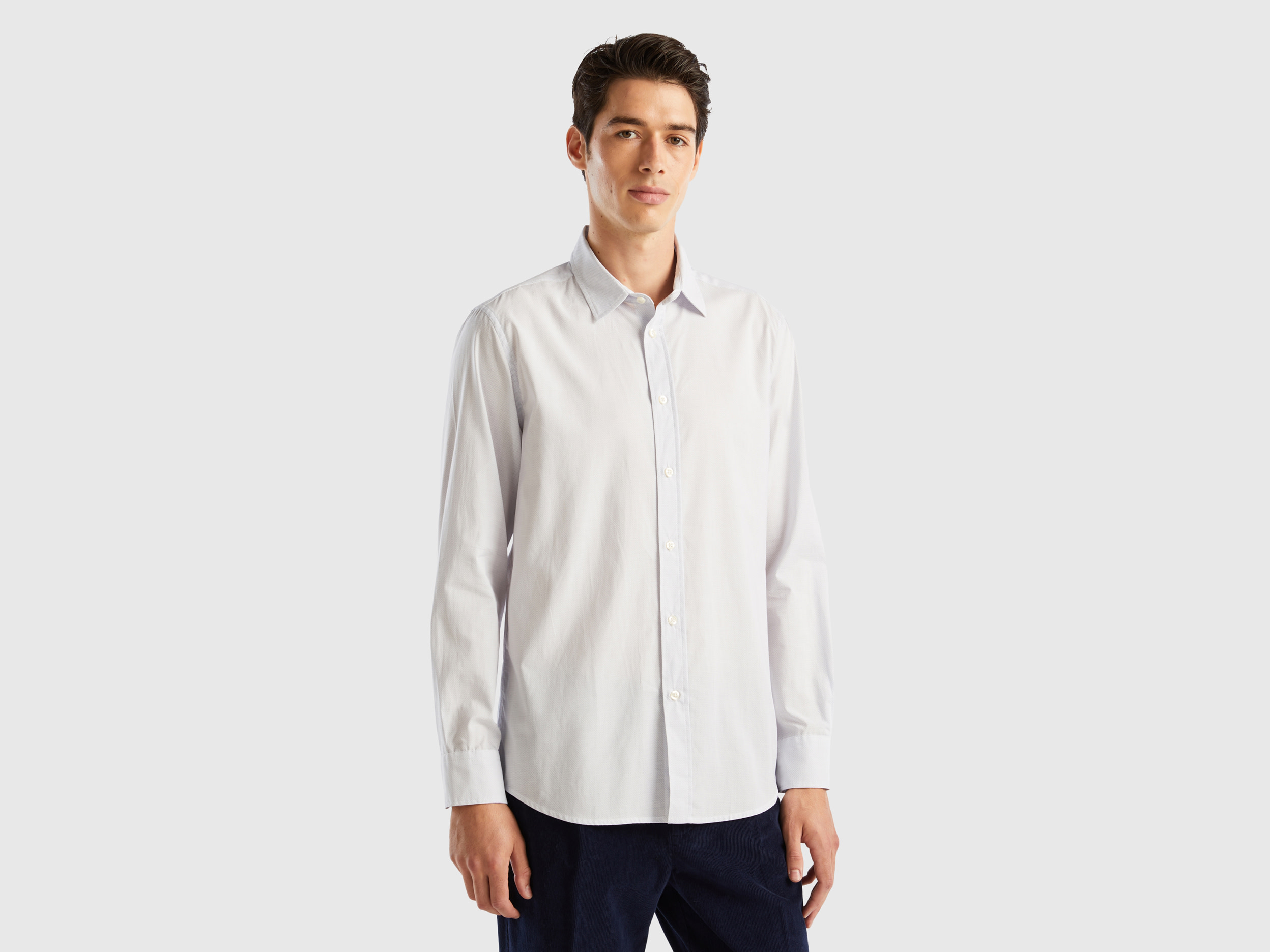 Benetton, Regular Fit Shirt With Micro Pattern, size S, White, Men