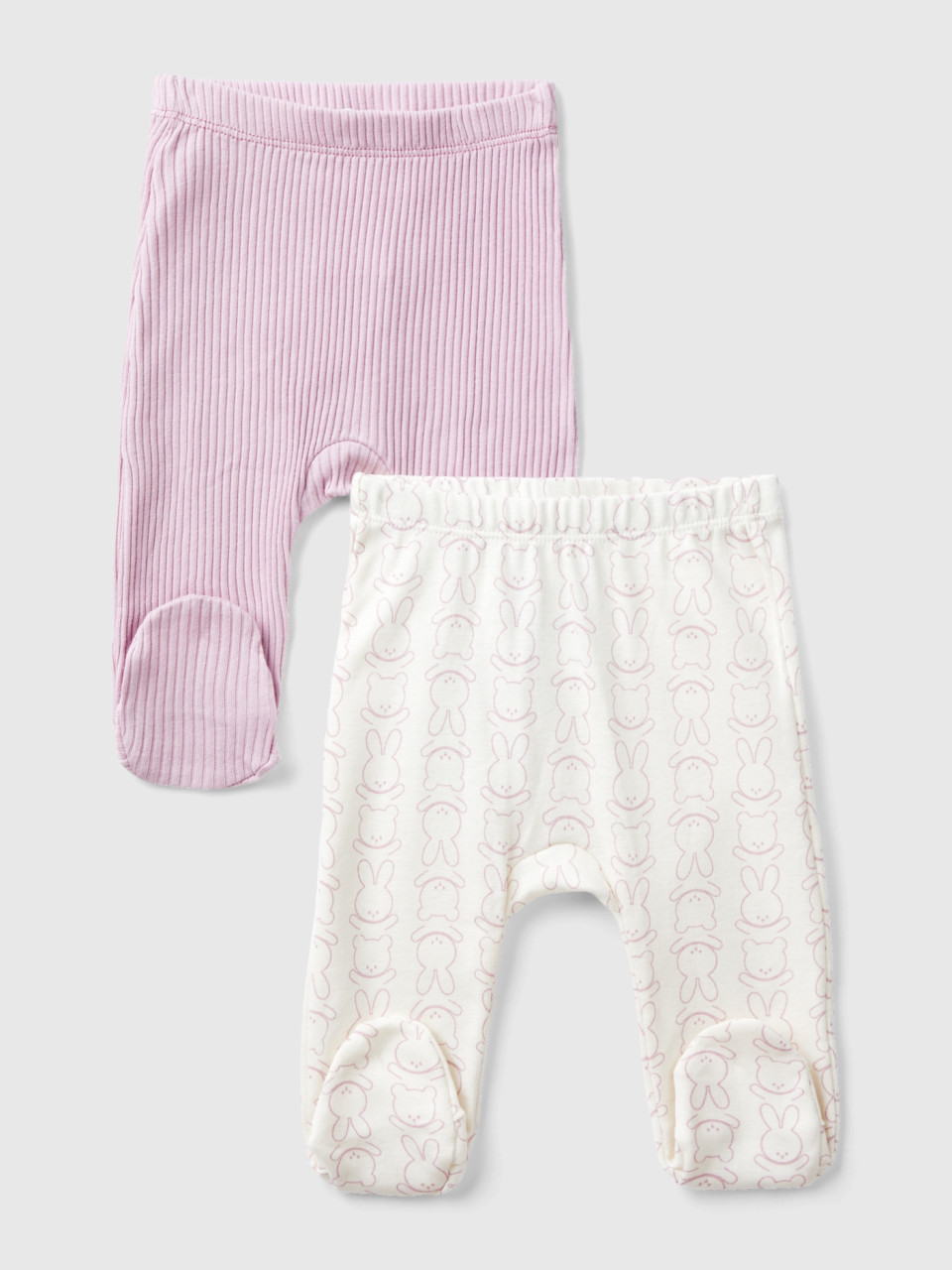 Benetton, Deux Pantalons Avec Pieds En Coton Bio, Rose, Enfants