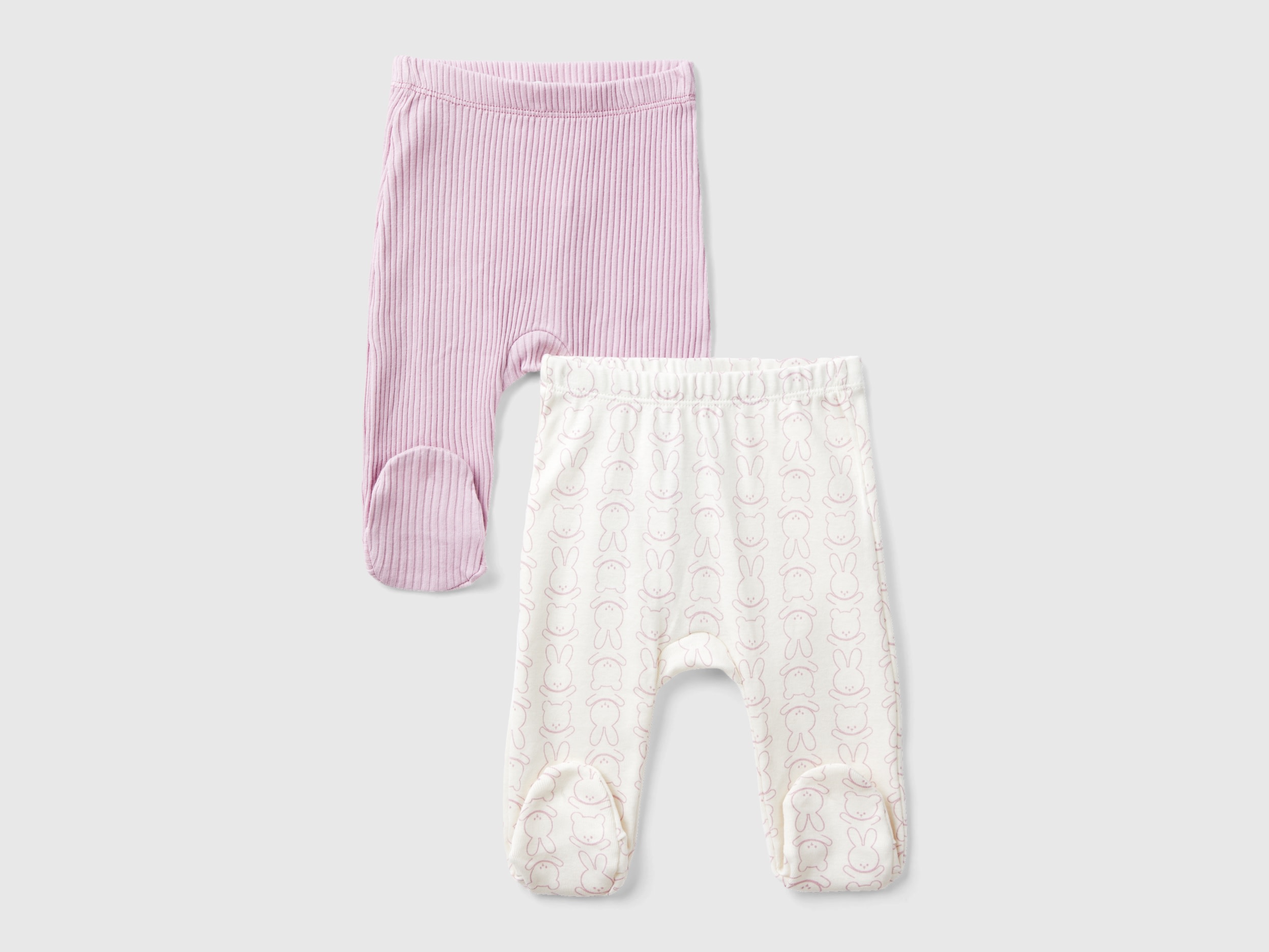 Benetton, Two Pairs Of Stirrup Trousers In Organic Cotton, size 0-1, Pink, Kids