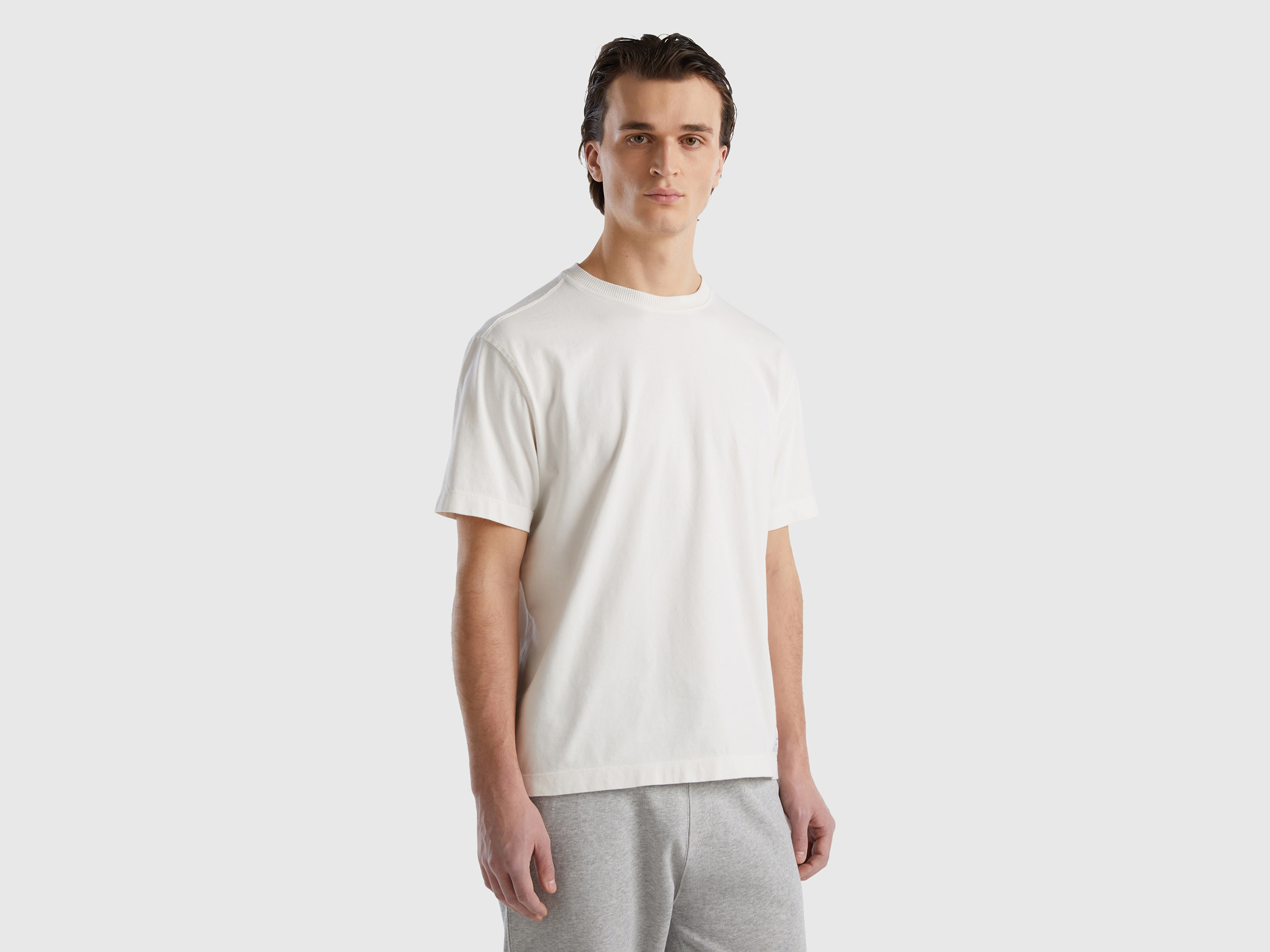 Benetton, 100% Organic Cotton Crew Neck T-shirt, size XXL, Creamy White, Men