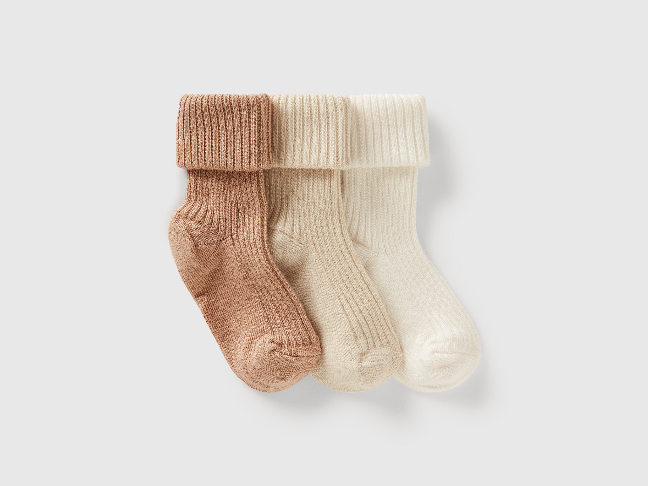 Benetton, Three Pairs Of Ribbed Socks, size 0-3, Multi-color, Kids