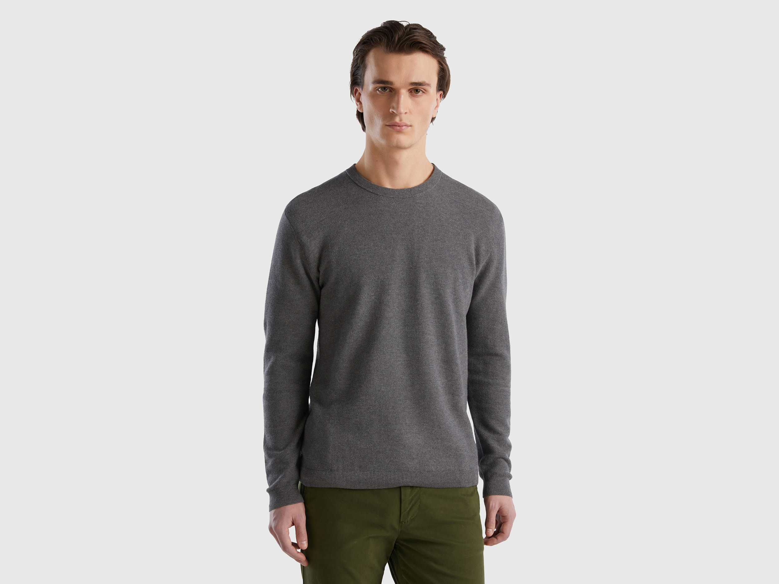 Benetton, Sweater In Cashmere Blend, size XS, Dark Gray, Men