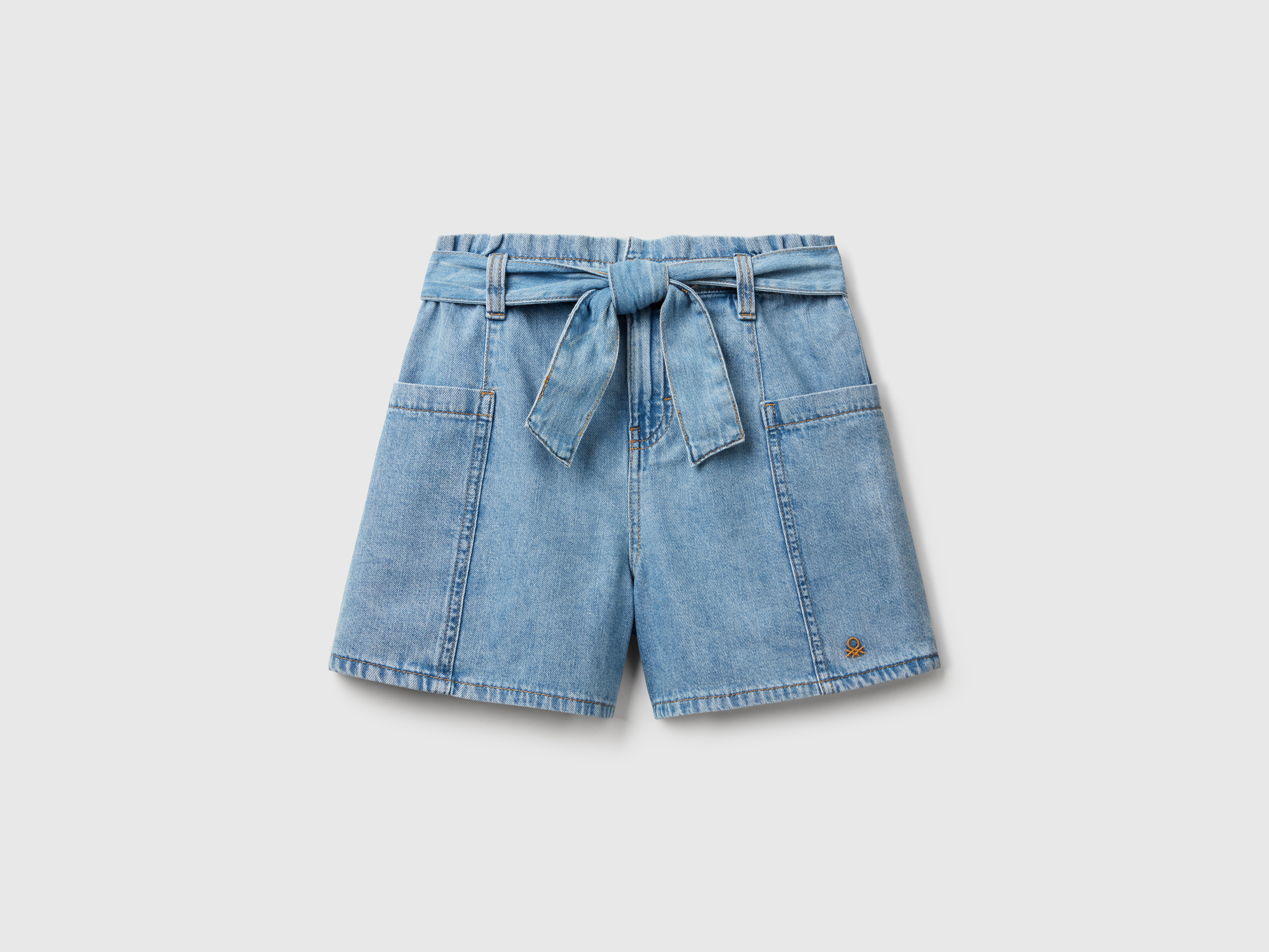 Benetton, Paperbag Bermuda En Denim Léger, taille 2XL, Bleu Clair, Enfants - United Colors of Benetton - Modalova
