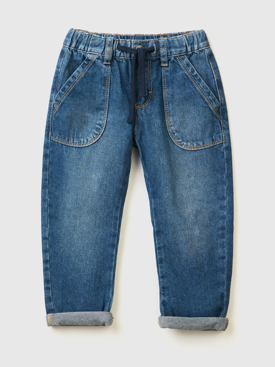 Benetton, Jeans In 100% Baumwolle Mit Maxi-taschen, Dunkelblau, male