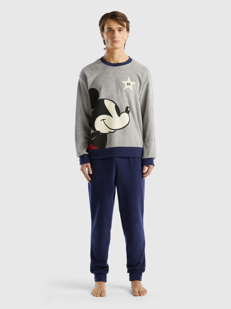 Benetton, Mickey Mouse-pyjama In Fleece, Hellgrau, male