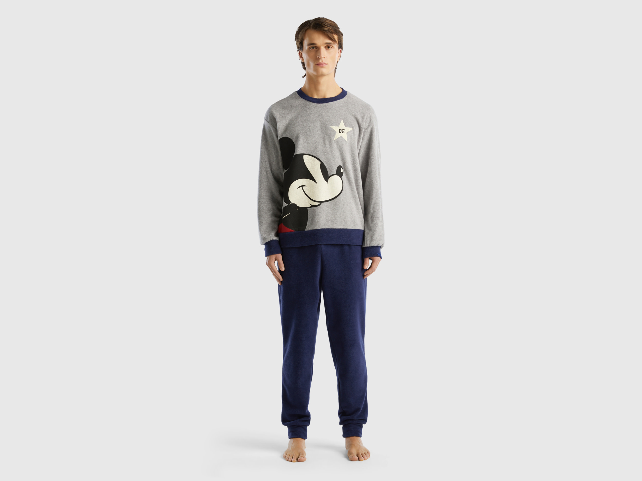 Benetton, Pyjamas With Mickey Mouse Fleece, size S, Light Gray, Men