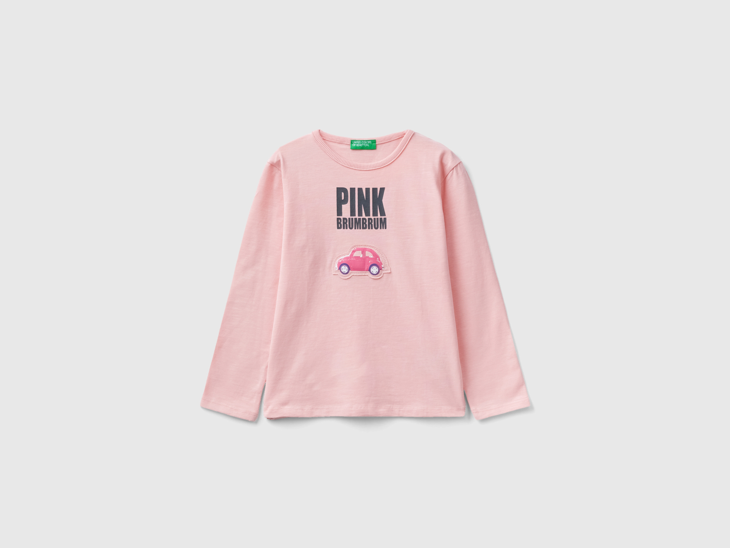 Benetton, T-shirt With Print And Applique, size 4-5, Pink, Kids