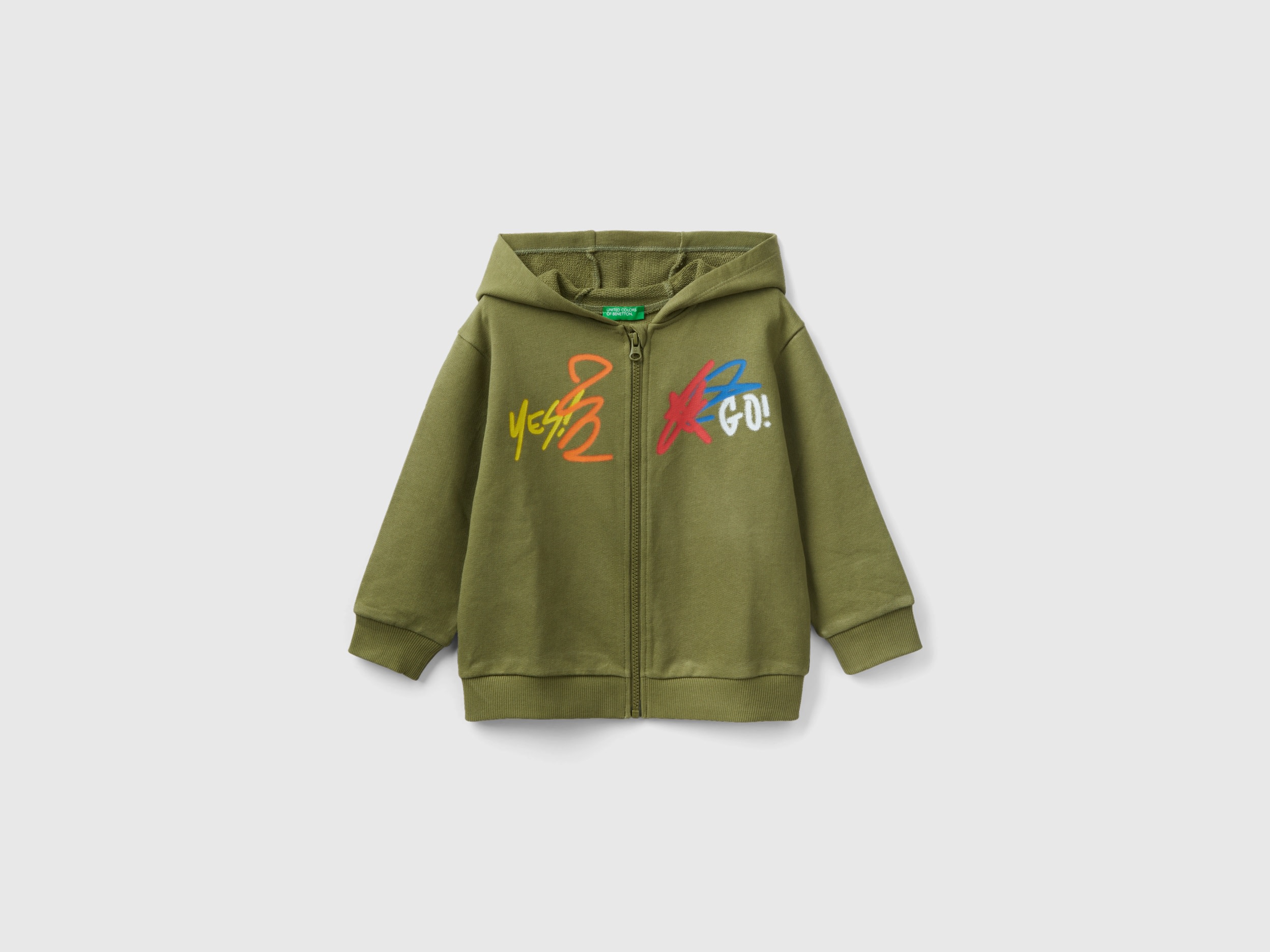 Benetton, Oversize Sweatshirt With Hood, size 18-24, Military Green, Kids