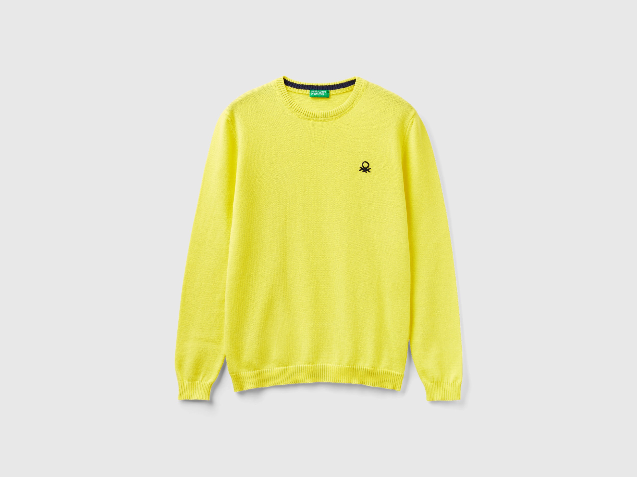 Benetton, Sweater In Pure Cotton With Logo, size S, Yellow, Kids