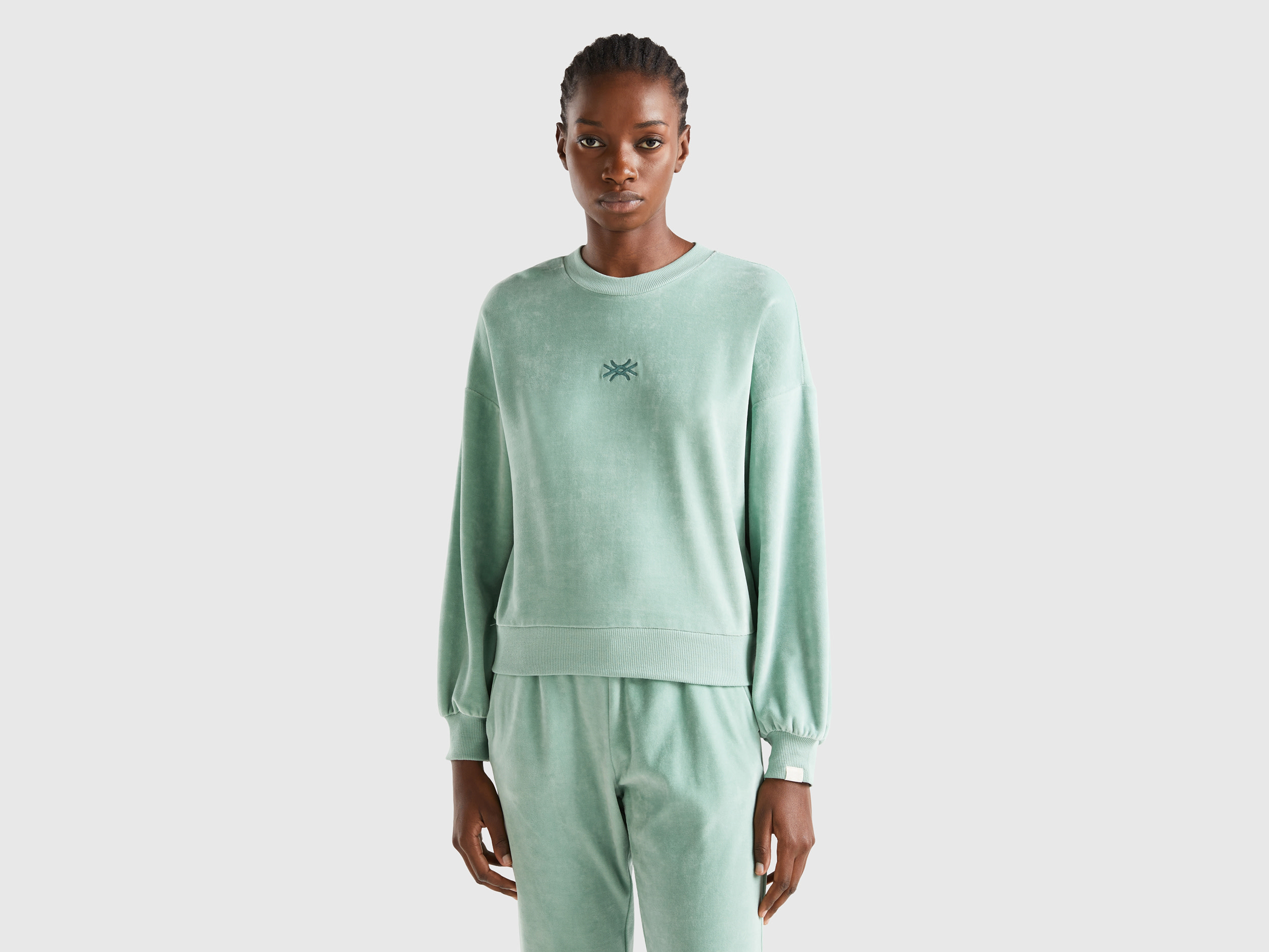 Benetton, Chenille Sweatshirt, size L, Aqua, Women