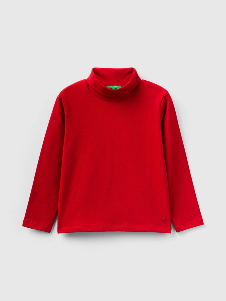 Benetton, Turtleneck T-shirt In Stretch Cotton, Red, Kids