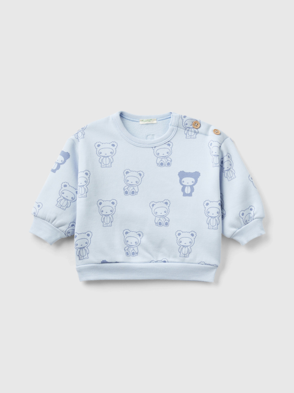Benetton, Printed Sweatshirt Lined In Chenille, Sky Blue, Kids