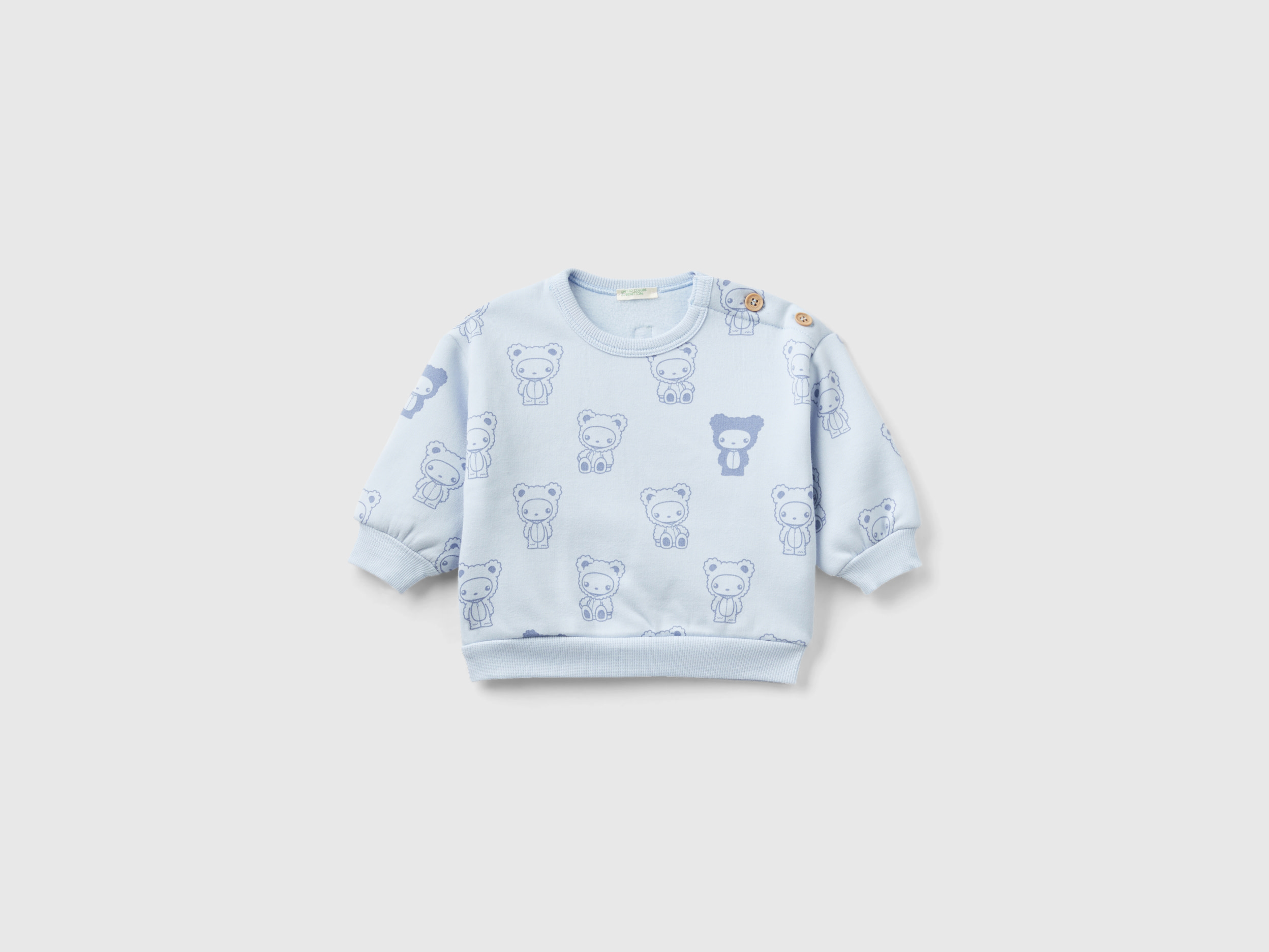 Benetton, Printed Sweatshirt Lined In Chenille, size 3-6, Sky Blue, Kids