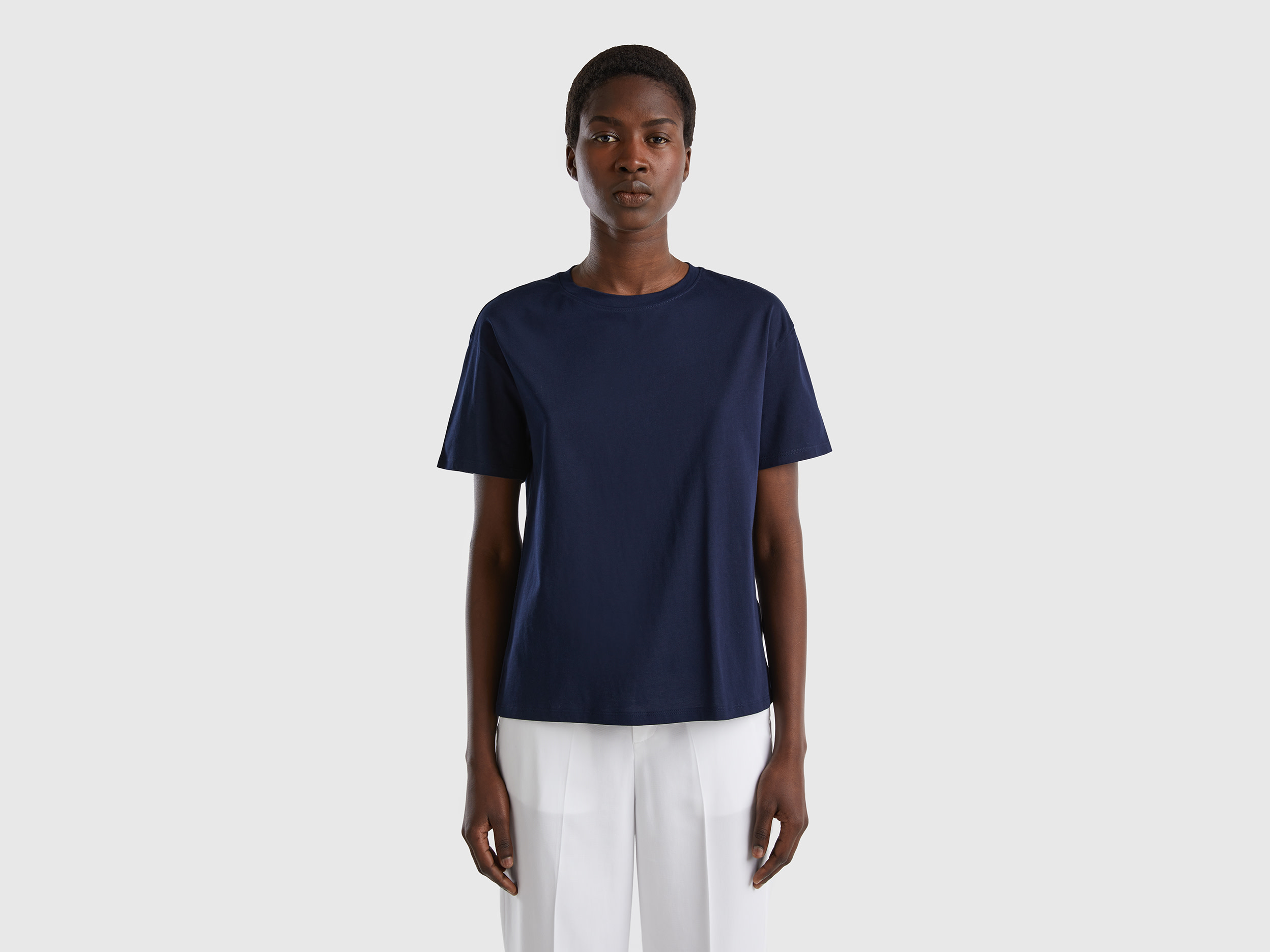 Benetton, Short Sleeve 100% Cotton T-shirt, size M, Dark Blue, Women