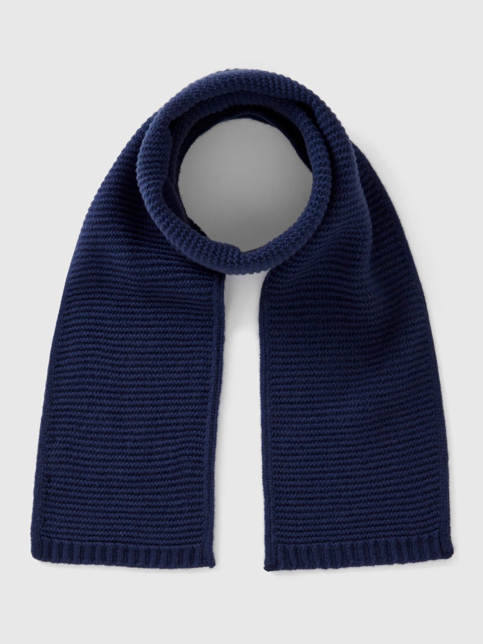 Benetton, Knit Scarf In Stretch Wool Blend, Dark Blue, Kids