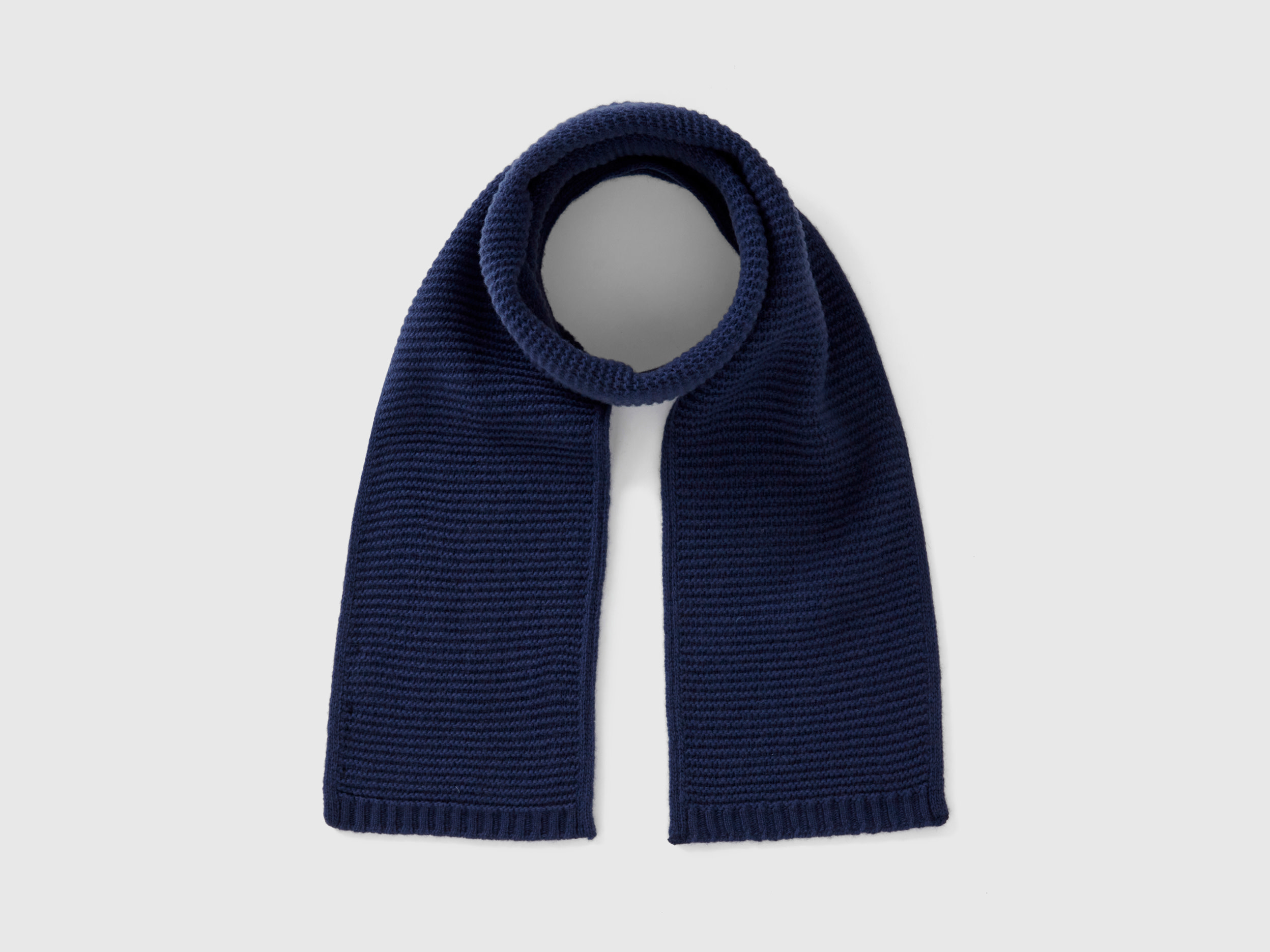 Benetton, Knit Scarf In Stretch Wool Blend, size 1-3, Dark Blue, Kids