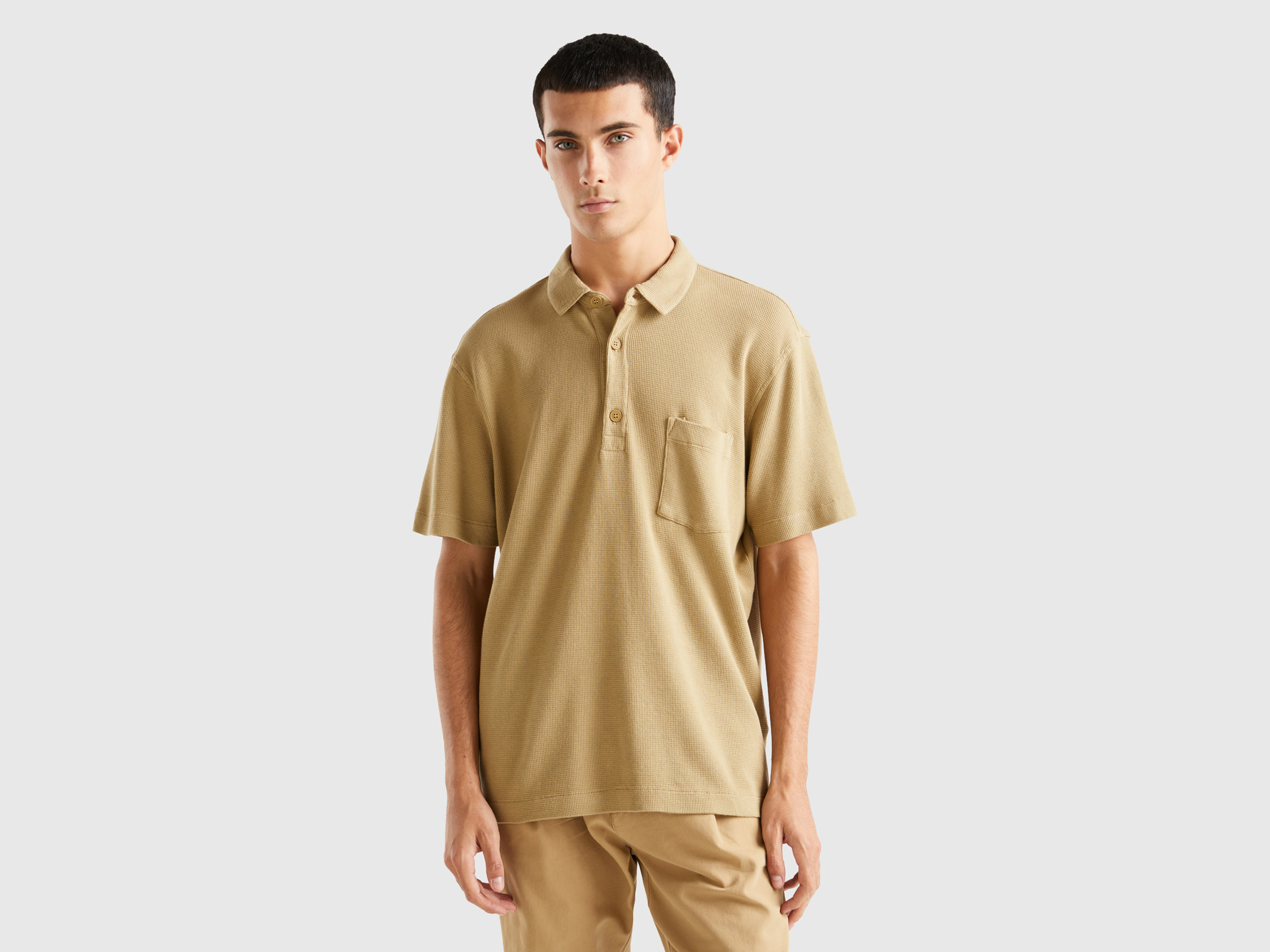 Benetton, Polo With Pocket And Relaxed Fit, size L, Beige, Men