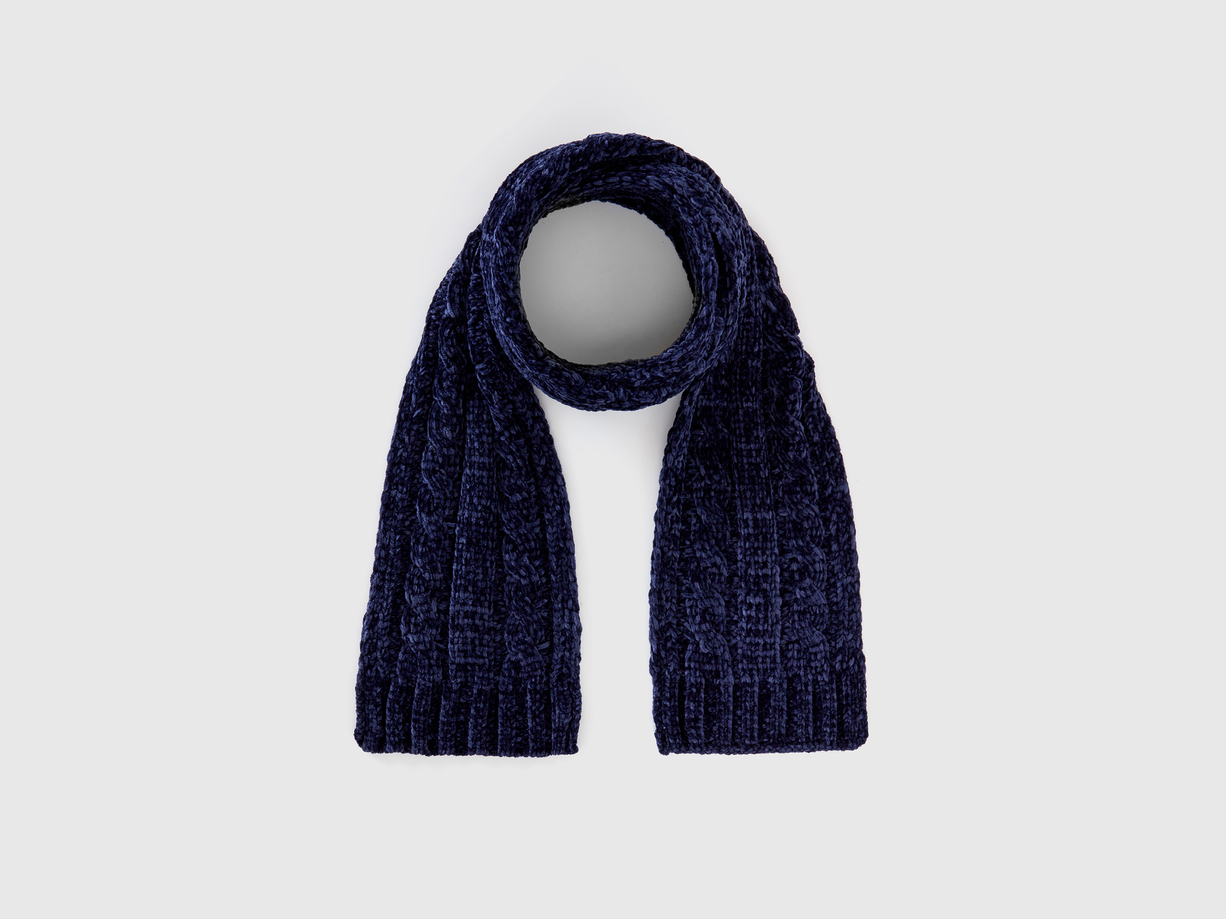 Benetton, Chenille Scarf With Cable Knit, size 1-3, Dark Blue, Kids