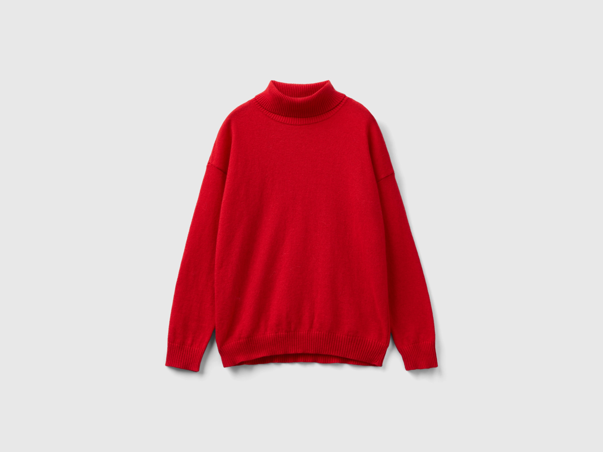 Benetton, Turtleneck Sweater In Cashmere And Wool Blend, size XL, Red, Kids