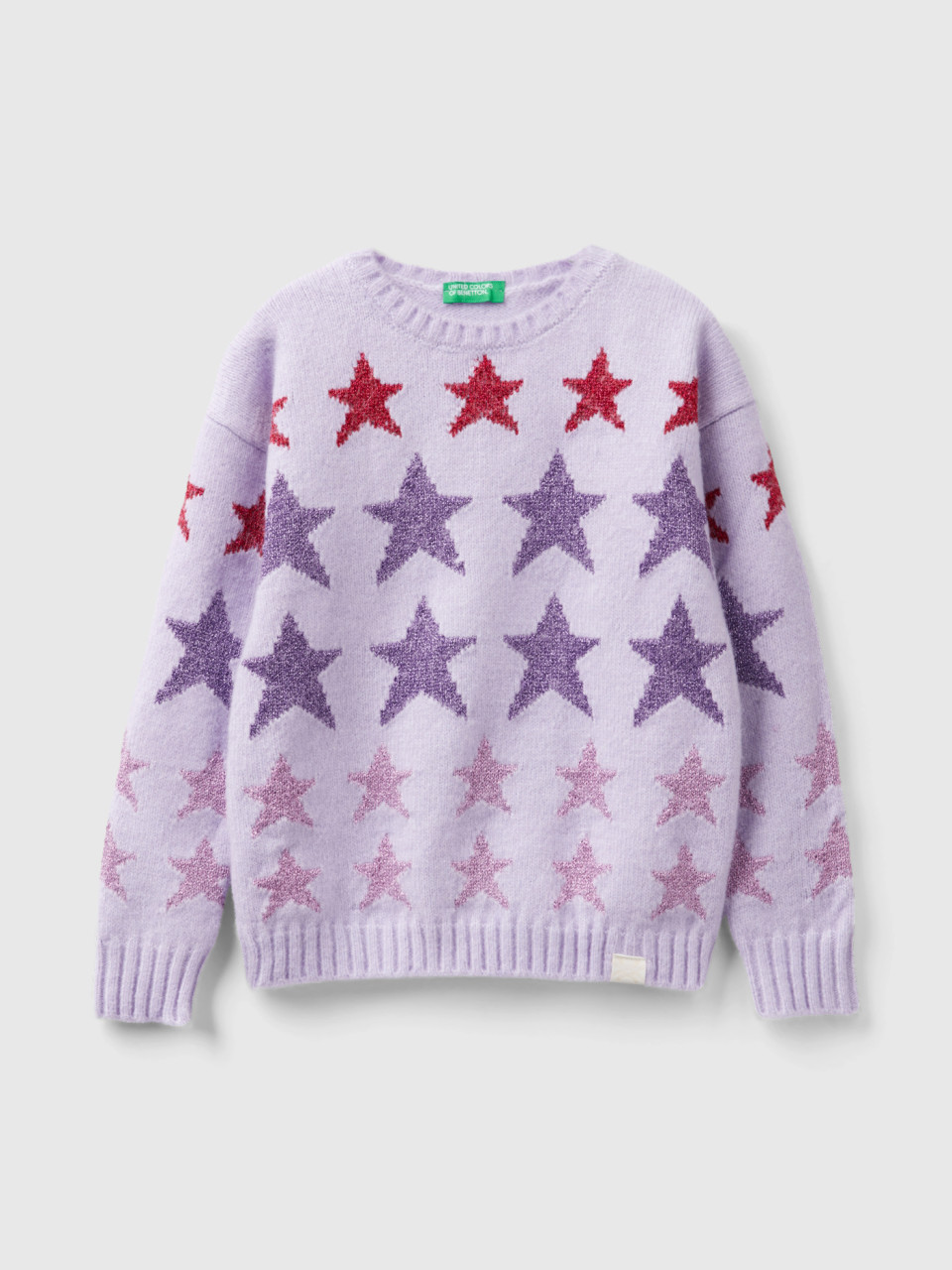 Benetton, Sweater With Lurex Stars, Lilac, Kids