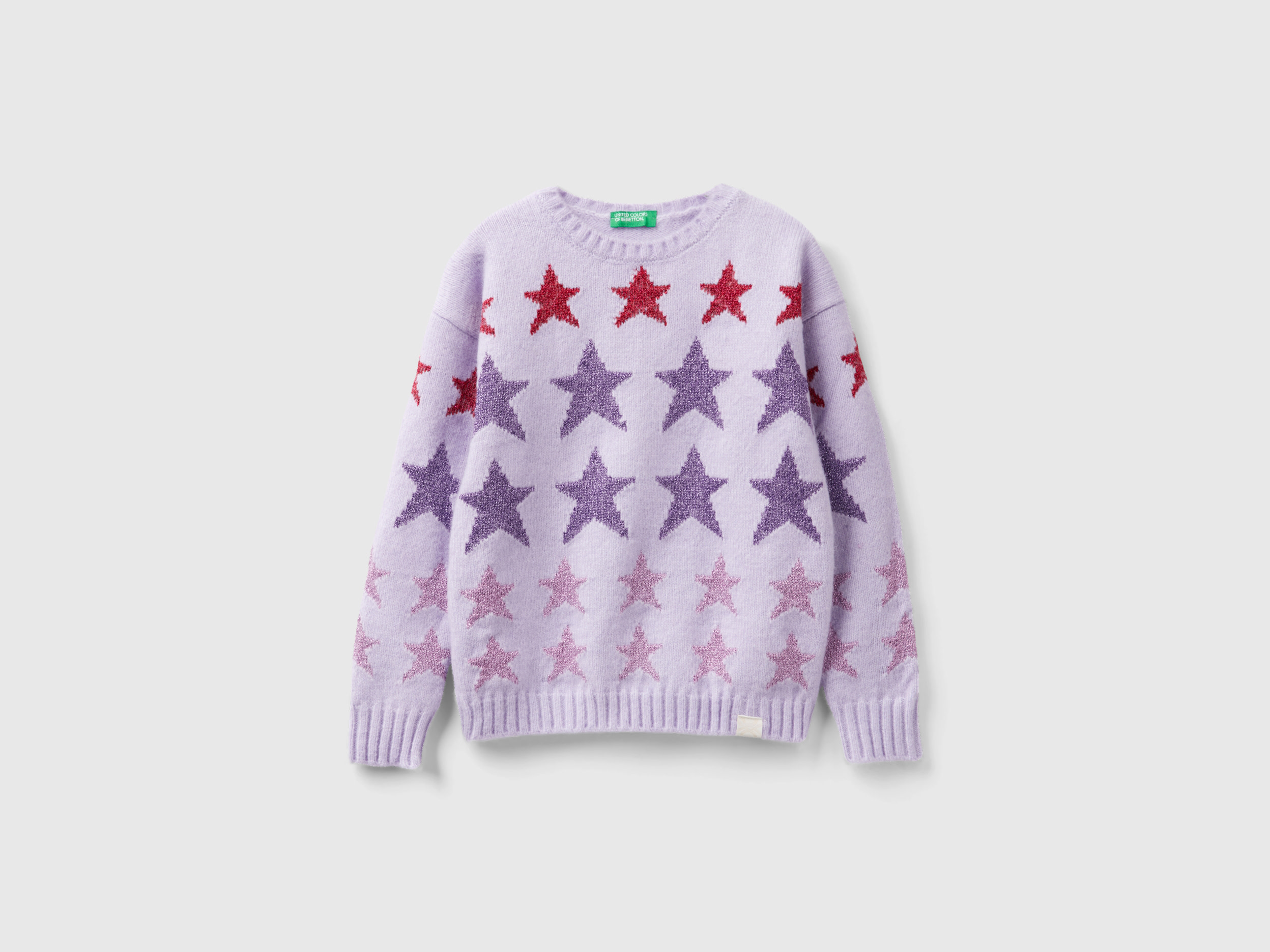 Benetton, Sweater With Lurex Stars, size XL, Lilac, Kids