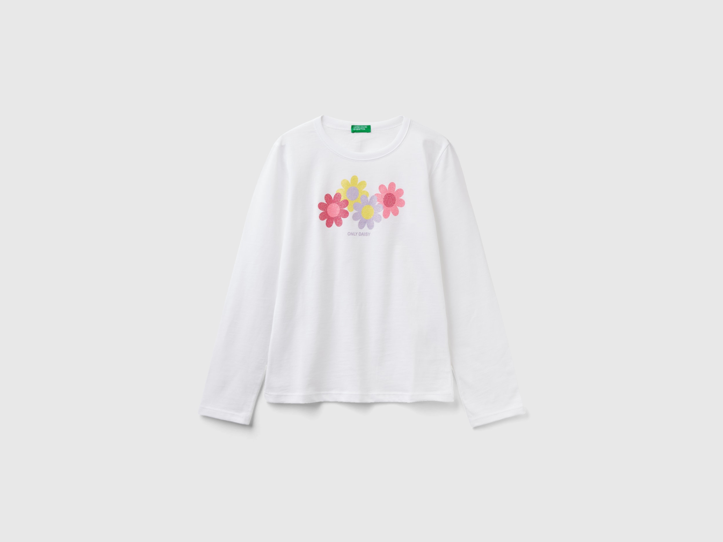 Benetton, Long Sleeve Organic Cotton T-shirt, size 3XL, White, Kids