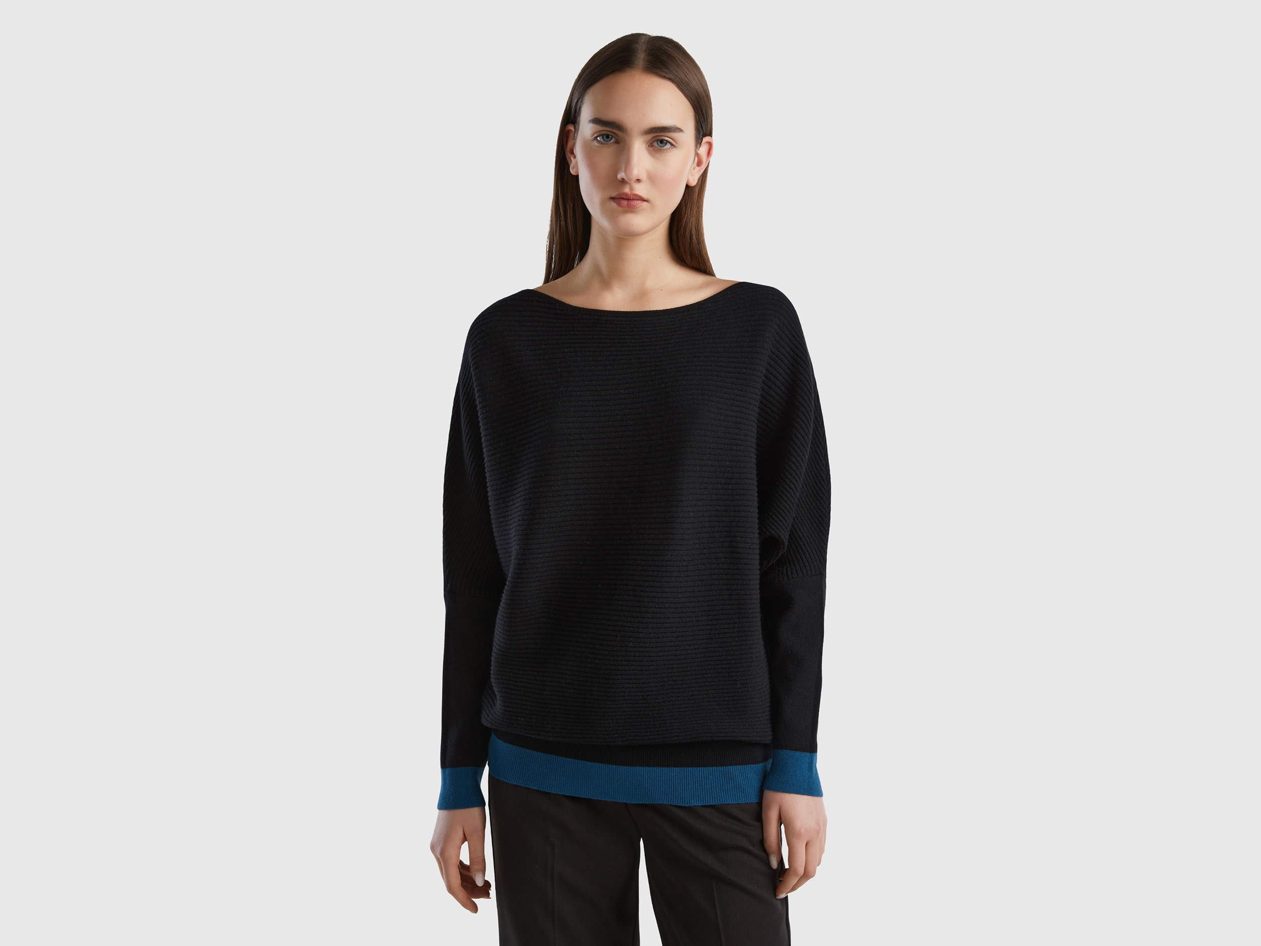 Benetton, Boat Neck Sweater, size L-XL, Black, Women