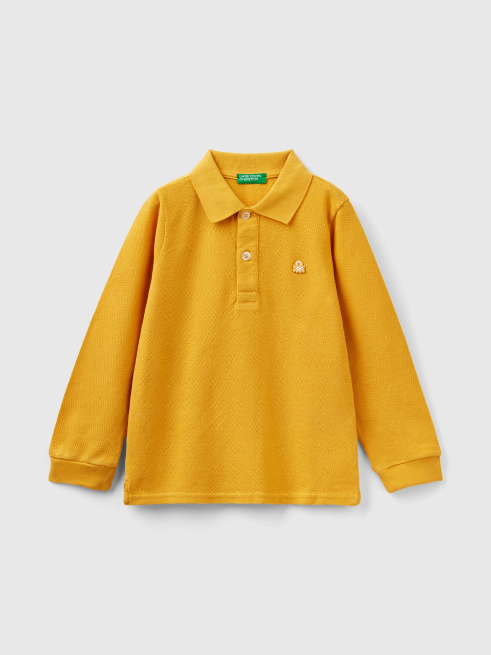Benetton, Long Sleeve Polo In Organic Cotton, Yellow, Kids
