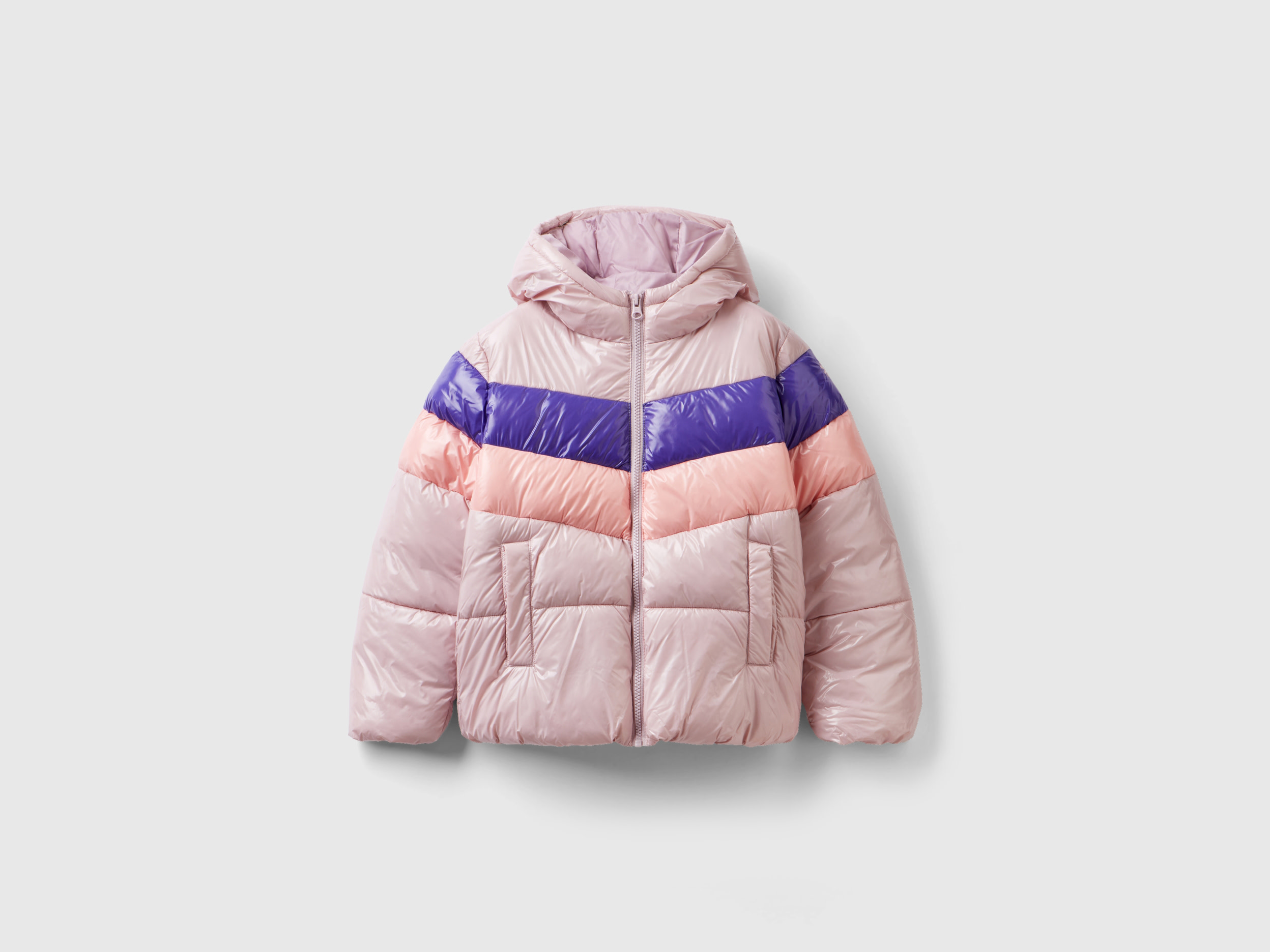 Benetton, Color Block Padded Jacket, size 2XL, Soft Pink, Kids