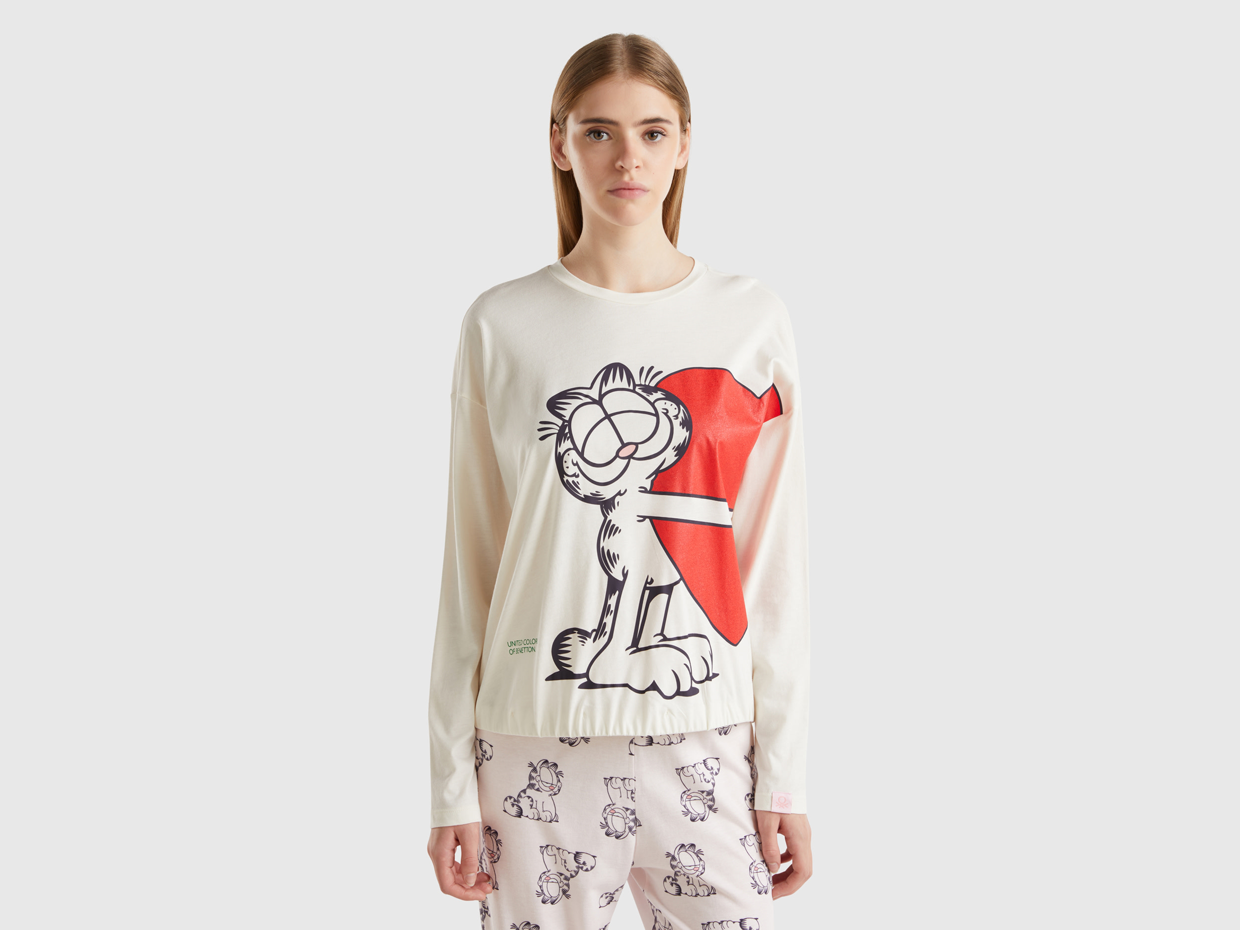 Benetton, Maglia Da Pigiama Garfield ©2024 By Paws, Inc., Bianco Panna, Donna