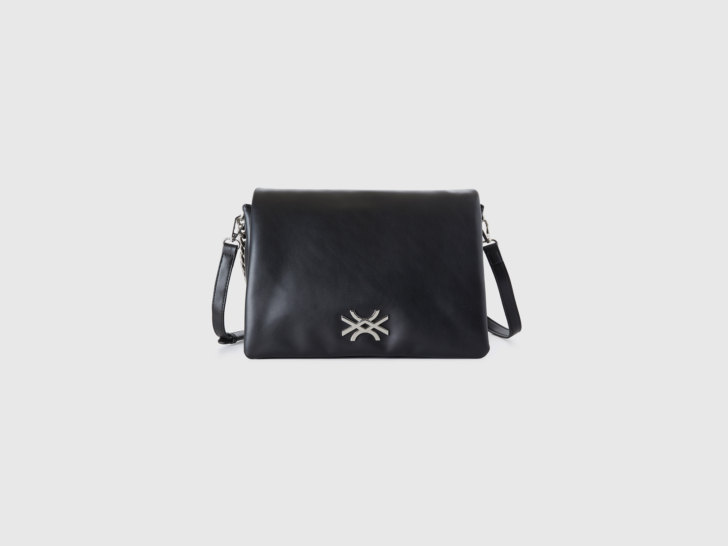 Benetton, Medium Bag With Chain Shoulder Strap, size OS, Black, Women