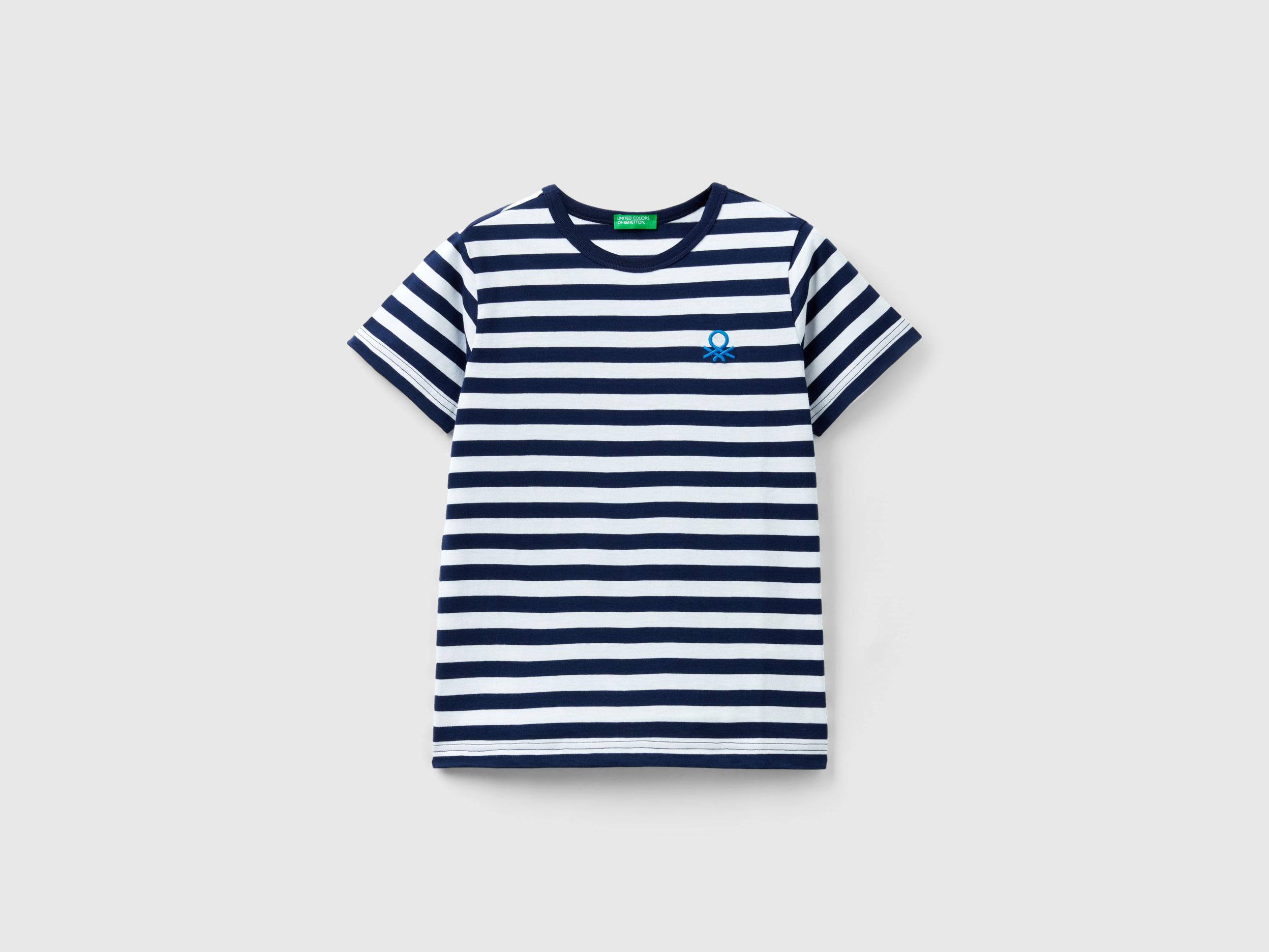 Benetton, Striped 100% Cotton T-shirt, size 3XL, Dark Blue, Kids