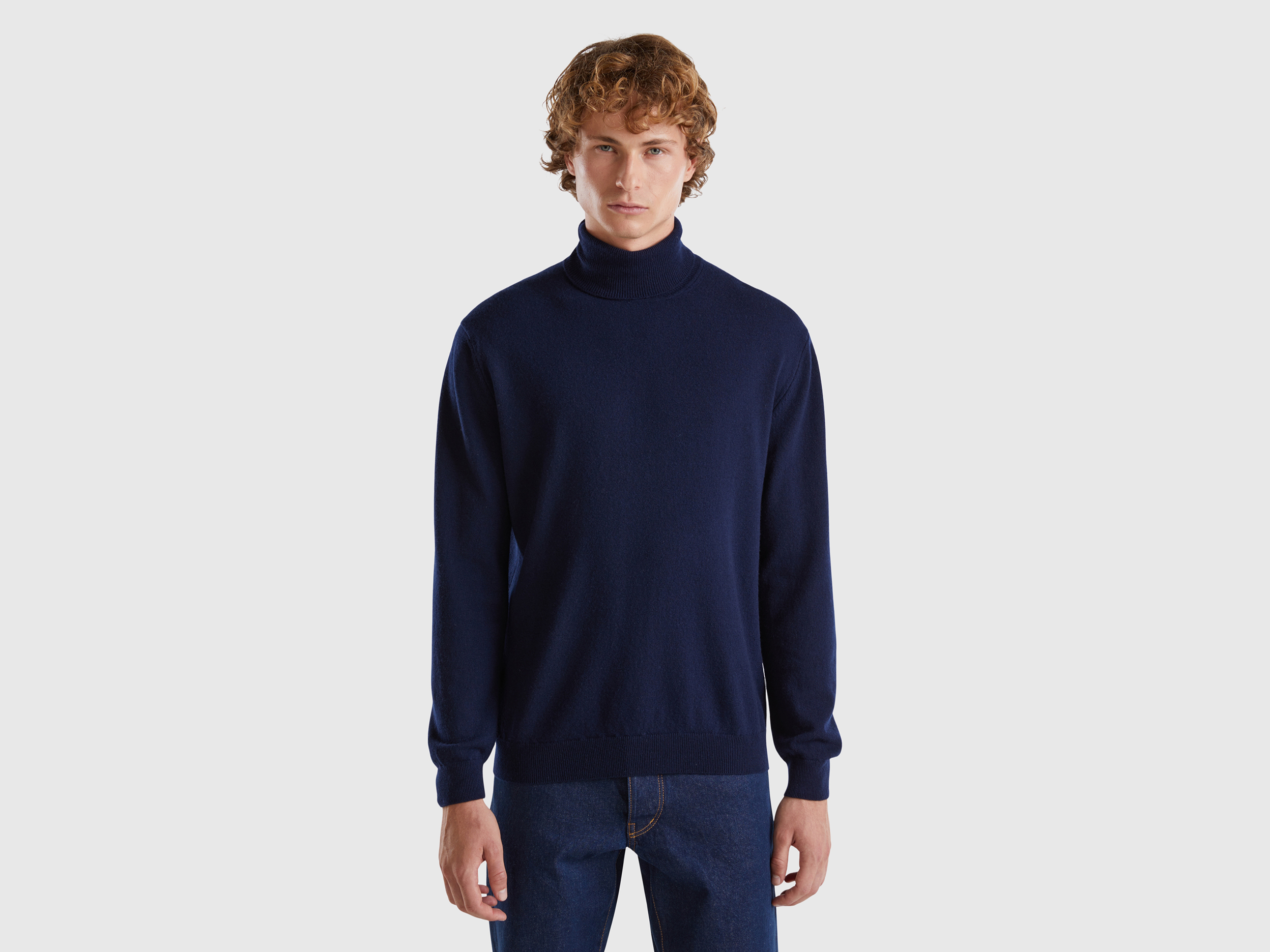 Benetton, Pull À Col Montant Bleu Nuit En Pure Laine Mérinos, taille XXL, Bleu Foncé - United Colors of Benetton - Modalova