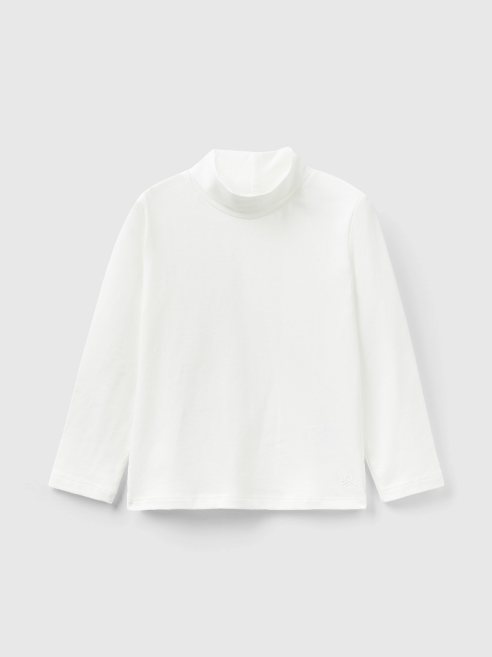 Benetton, Turtleneck T-shirt In Stretch Cotton, Creamy White, Kids