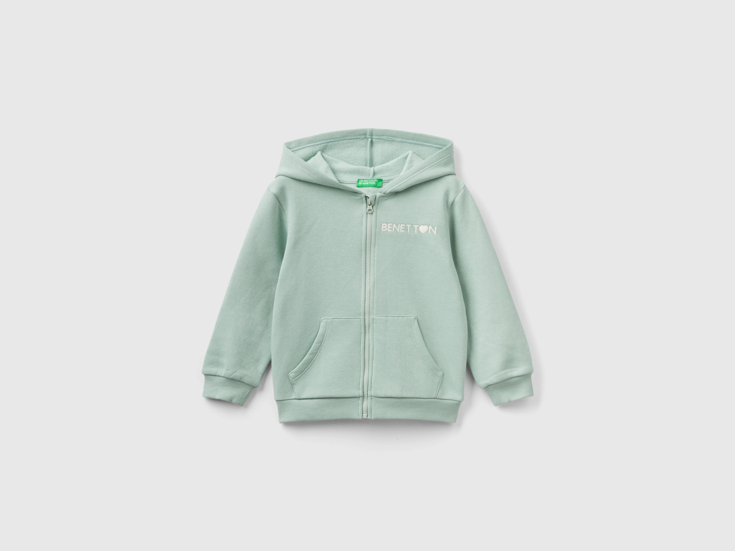 Benetton, Zip-up Sweatshirt In Cotton Blend, size 4-5, Aqua, Kids