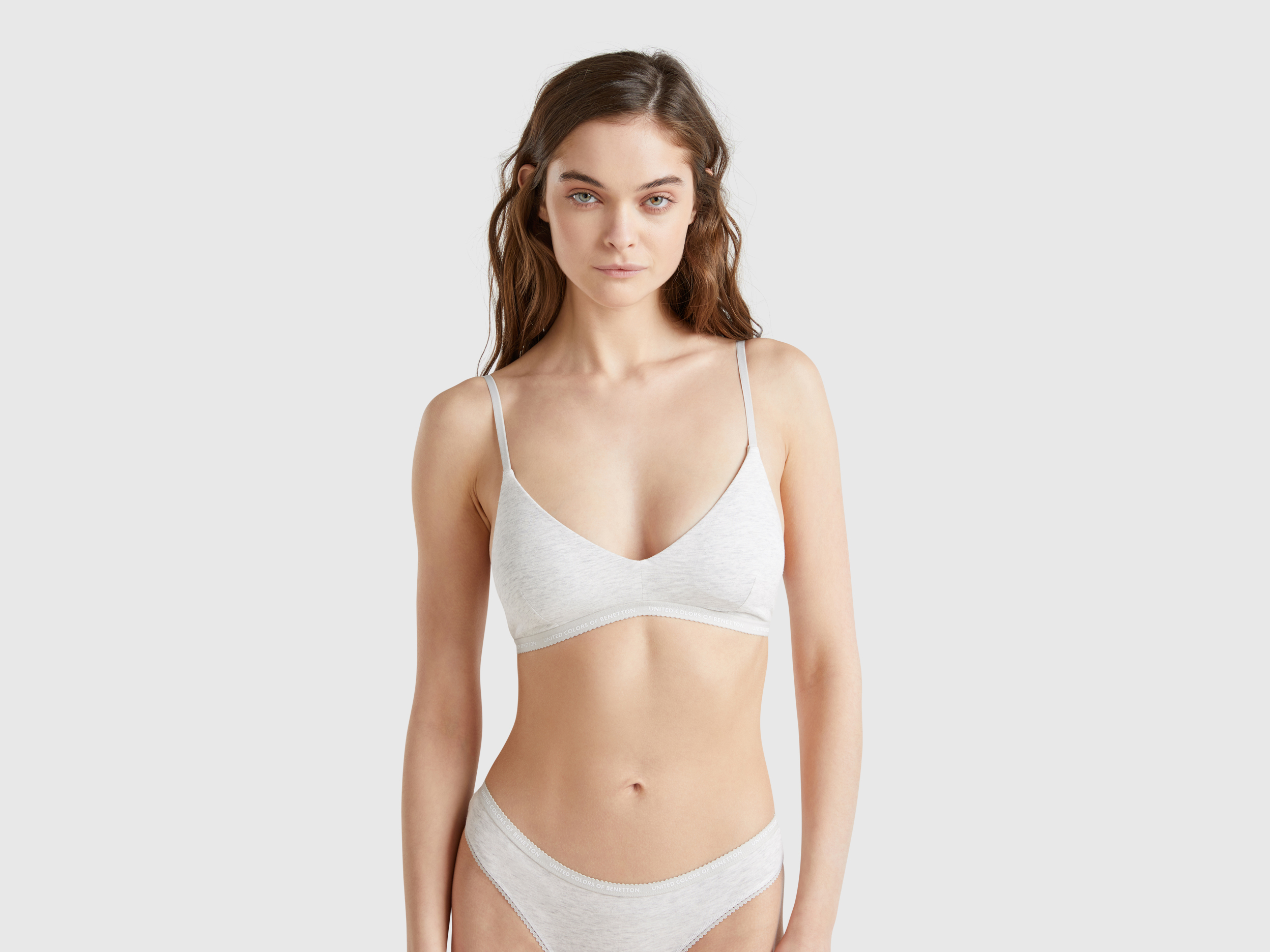Benetton, Bra In Stretch Cotton, size 38, Light Gray, Women